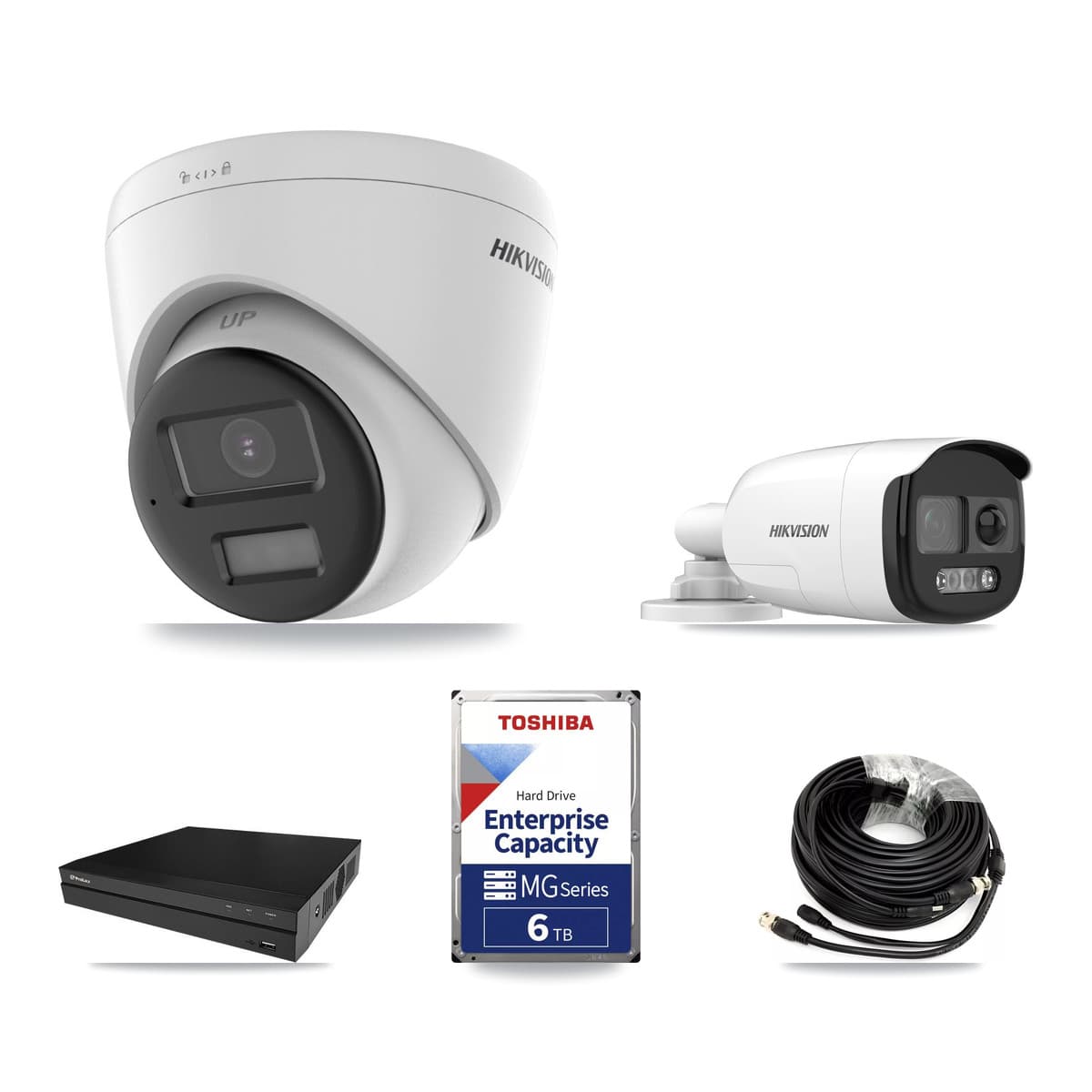 Hikvision & Prolux 8-Channel 5MP – 4K CCTV Kit — 1 5MP Bullet + 4 4K Turret Cameras + 2× 6TB Recording - Image 1