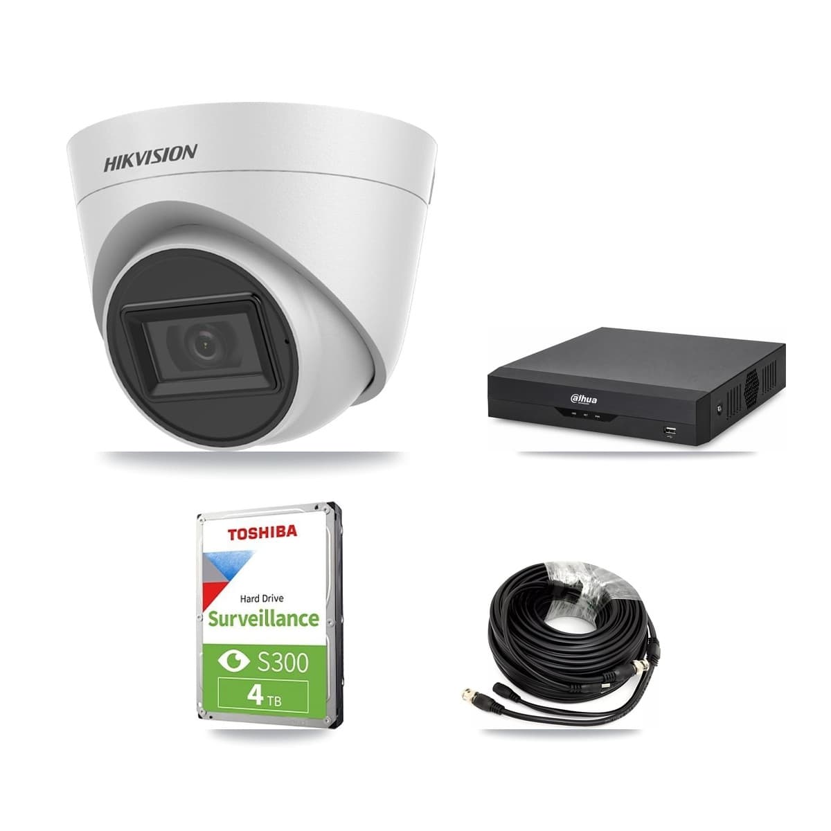 Hikvision & Dahua 4-Channel 5MP CCTV Kit — 3 White Turret Cameras + 4TB Recording - Image 1