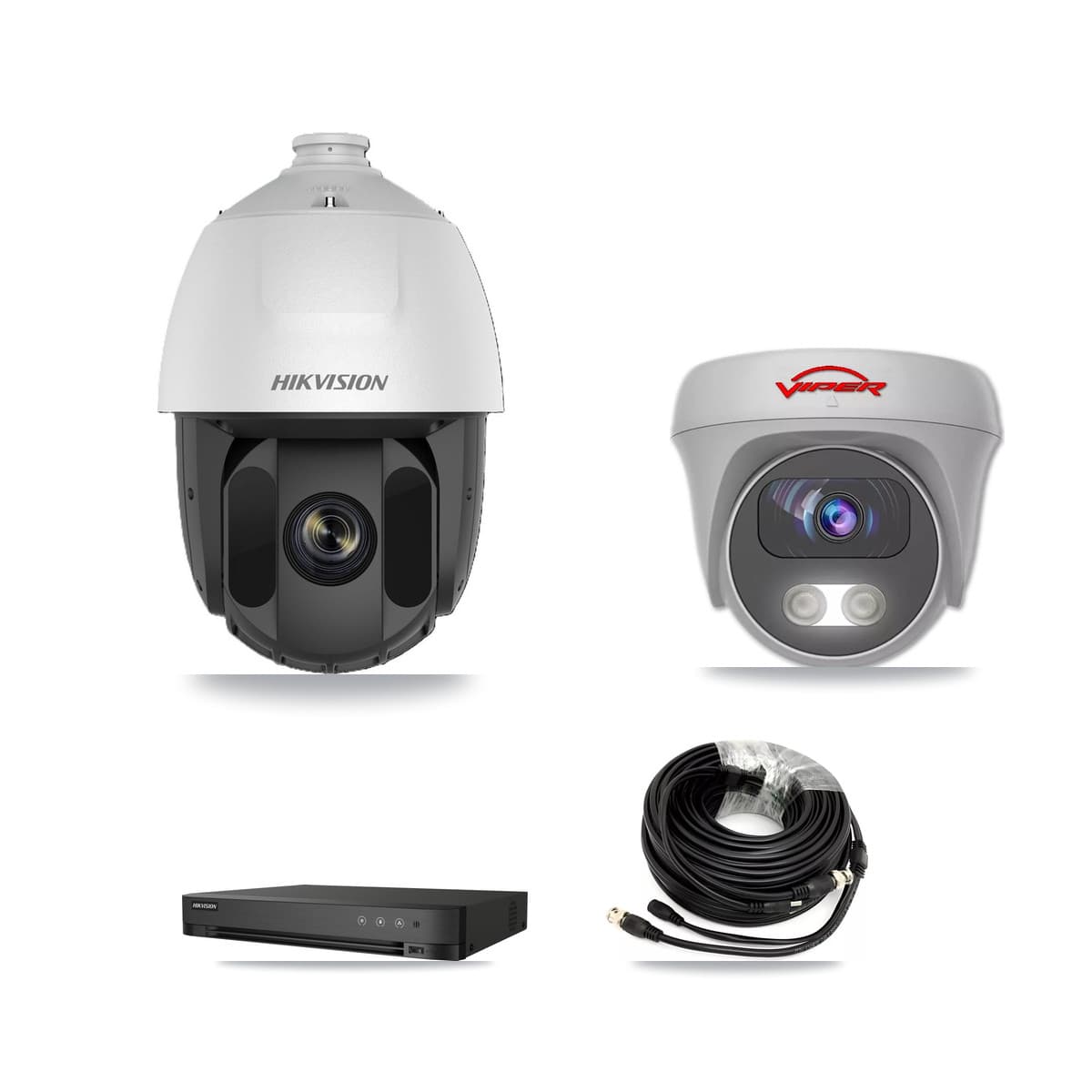 Hikvision & Viper 4-Channel 2MP – 5MP CCTV Kit — 1 DS-2AE5225TI 2MP PTZ + 1 White VIPER-5MP-3K 5MP Cameras + 1TB Recording (IDS-7204HQHI Recorder) - Image 1