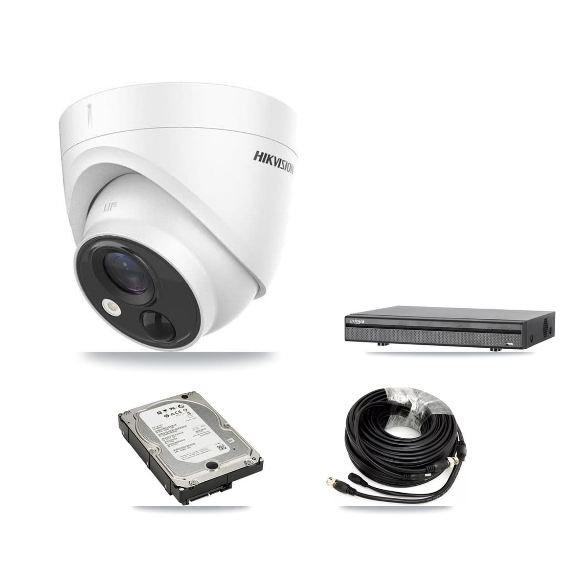 Hikvision & Dahua 8-Channel 5MP CCTV Kit — 4 DS-2CE71H0T Turret Cameras + 5TB Recording (DH-XVR5108H Recorder) - Image 1