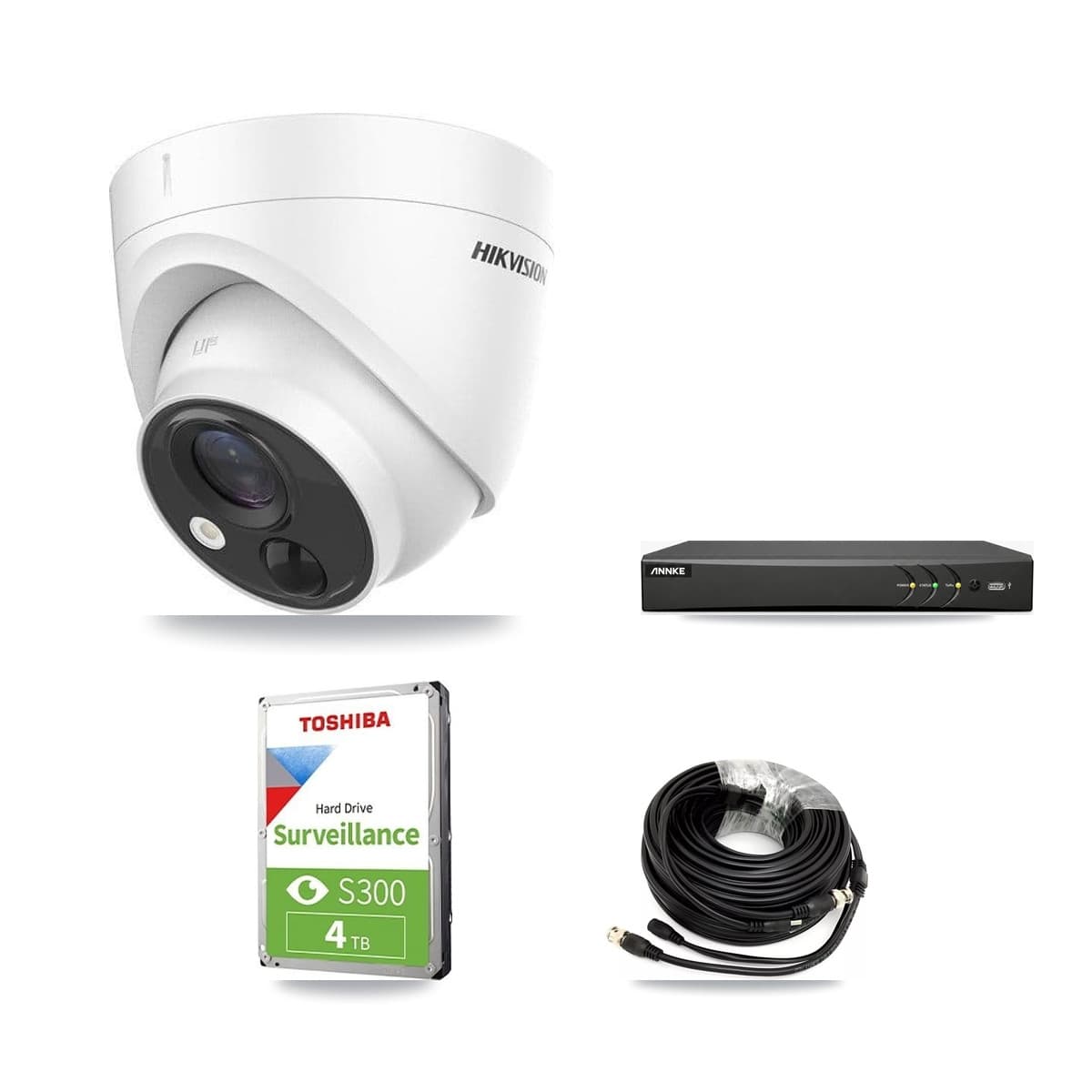 Hikvision & ANNKE 4-Channel 5MP CCTV Kit — 3 DS-2CE71H0T Turret Cameras + 4TB Recording - Image 1