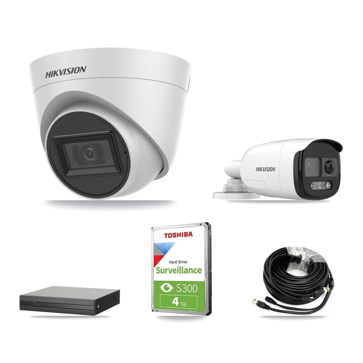 Hikvision 4-Channel 5MP CCTV Kit — 1 Bullet + 2 White Turret Cameras + 4TB Recording (XVR-3104HS Recorder) - Image 1