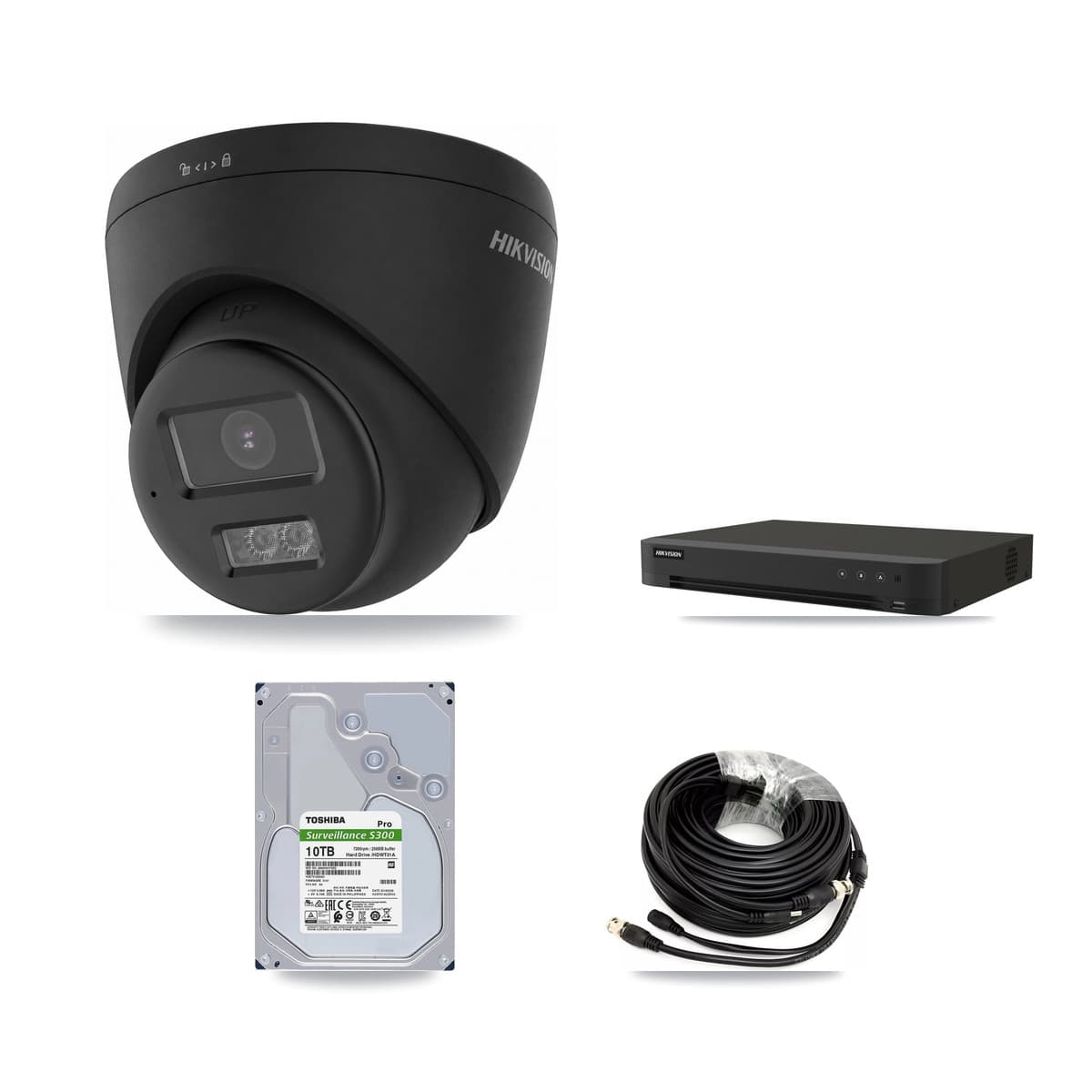 Hikvision 8-Channel 4K CCTV Kit — 7 Black DS-2CE78U0T-LTS-BLACK Turret Cameras + 10TB Recording (IDS-7208HUHI-M1/XT Recorder) - Image 1