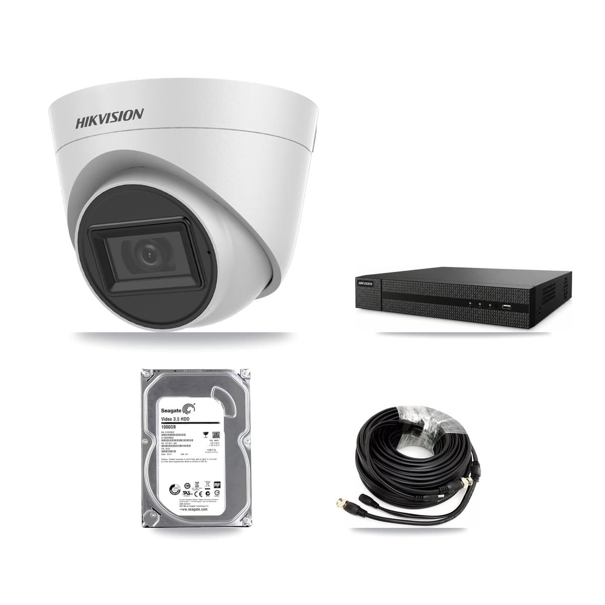Hikvision 8-Channel 5MP CCTV Kit — 2 White Turret Cameras + 1TB Recording (DVR-8CH Recorder) - Image 1