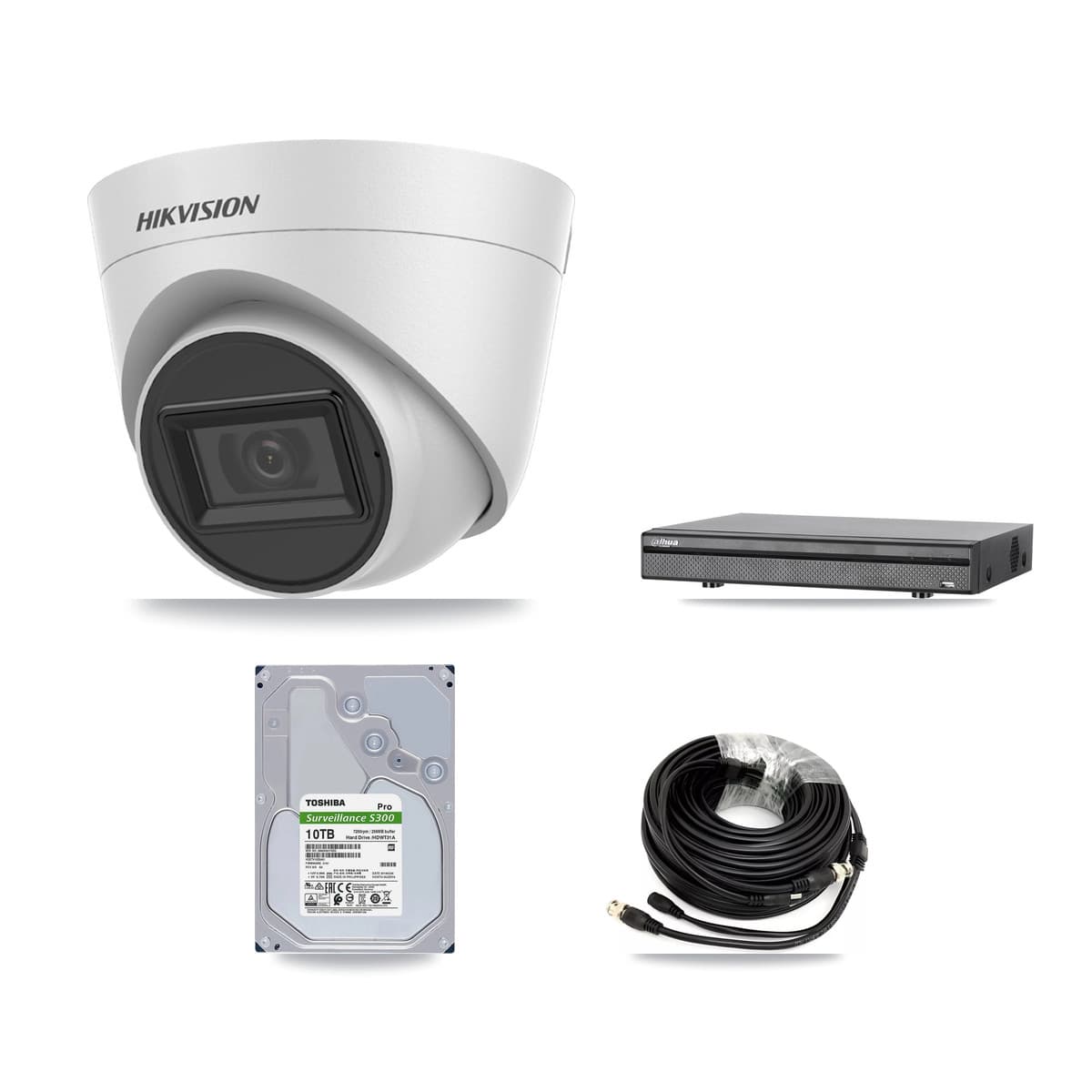 Hikvision & Dahua 8-Channel 5MP CCTV Kit — 8 White Turret Cameras + 10TB Recording (DH-XVR5108H Recorder) - Image 1