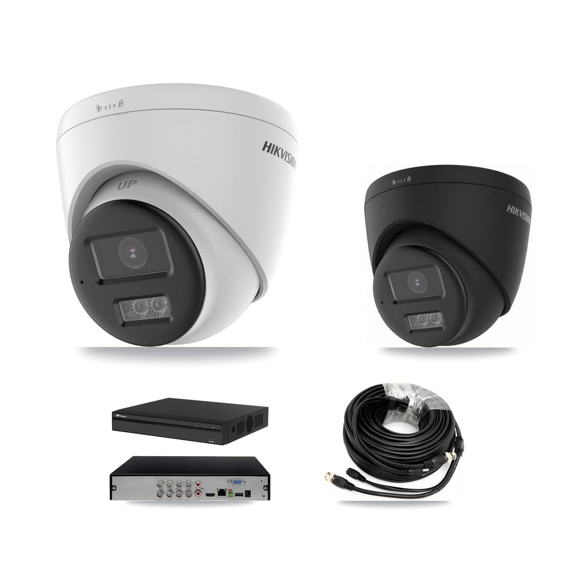 Hikvision & Prolux 8-Channel 5MP – 4K CCTV Kit — 2 DS-2CE78K0T-LTS 5MP + 2 Black DS-2CE78U0T-LTS-BLACK 4K Turret Cameras + 8TB Recording (PXD-5108HS-4K/X1 Recorder) - Image 1