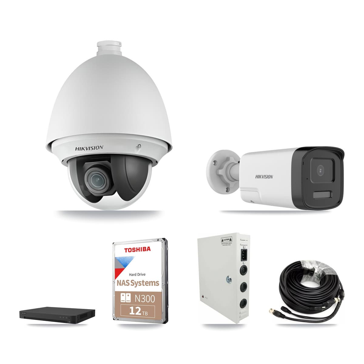Hikvision 32-Channel 2MP – 5MP CCTV Kit — 14 DS-2AE4225T 2MP PTZ + 14 DS-2CE17K0T 5MP Bullet Cameras + 2× 12TB Recording - Image 1