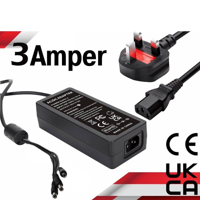 12V 3A CCTV Power Supply Adapter 4 Way Splitter UK Plug