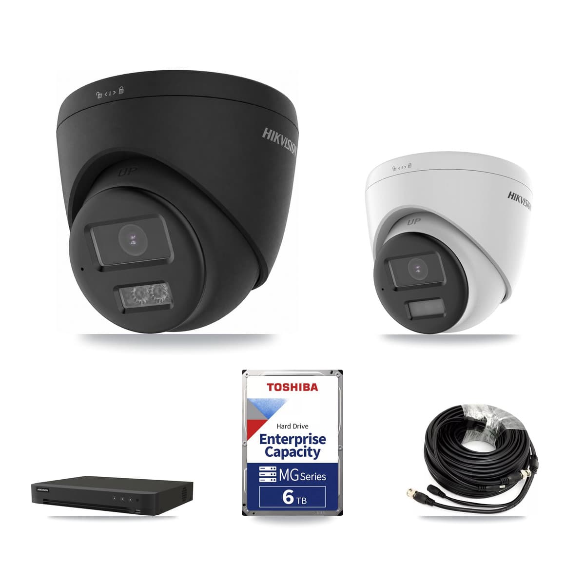 Hikvision 8-Channel 5MP – 4K CCTV Kit — 1 DS-2CE78K0T-LPTS 5MP + 2 Black DS-2CE78U0T-LTS-BLACK 4K Turret Cameras + 6TB Recording (IDS-7208HUHI-M1/XT Recorder) - Image 1