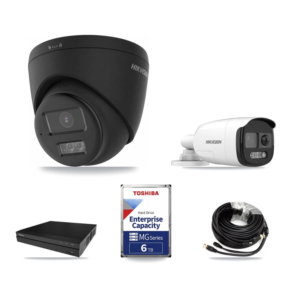 Hikvision & Prolux 8-Channel 5MP – 4K CCTV Kit — 2 5MP Bullet + 4 Black 4K Turret Cameras + 2× 6TB Recording - Image 1