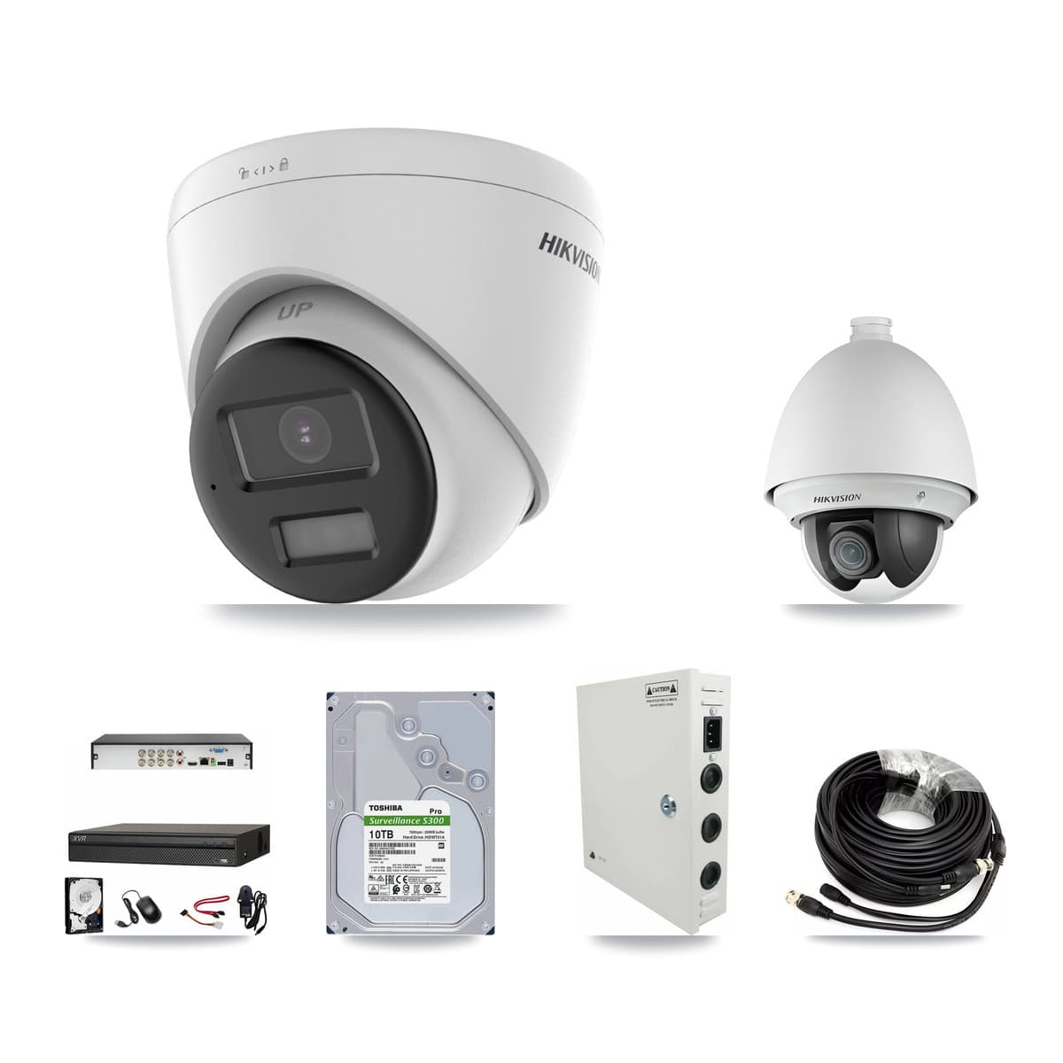 Hikvision & Dahua 8-Channel 2MP – 4K CCTV Kit — 1 2MP PTZ + 7 4K Turret Cameras + 10TB Recording - Image 1