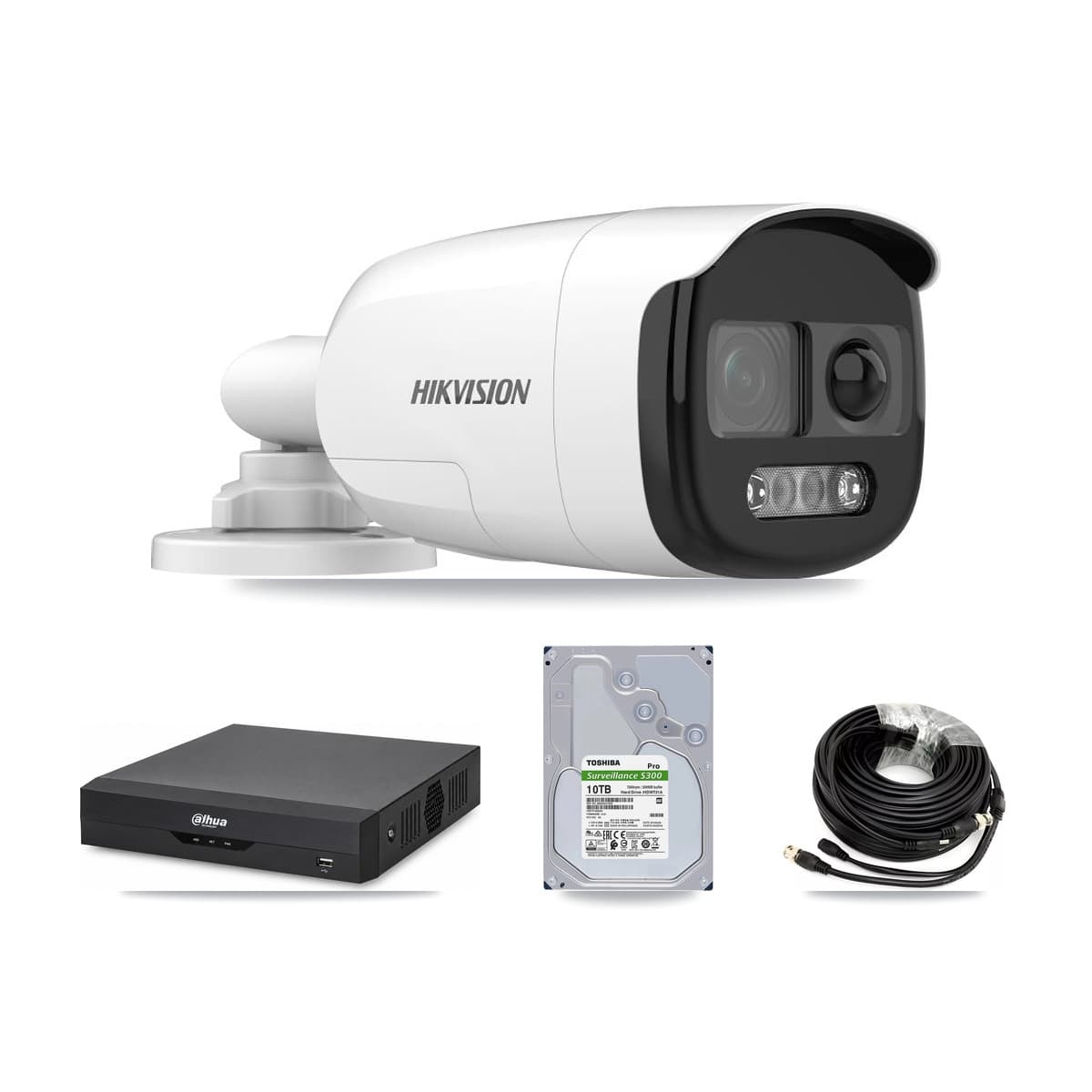 Hikvision & Dahua 4-Channel 5MP CCTV Kit — 4 DS-2CE12KF3T Bullet Cameras + 10TB Recording - Image 1