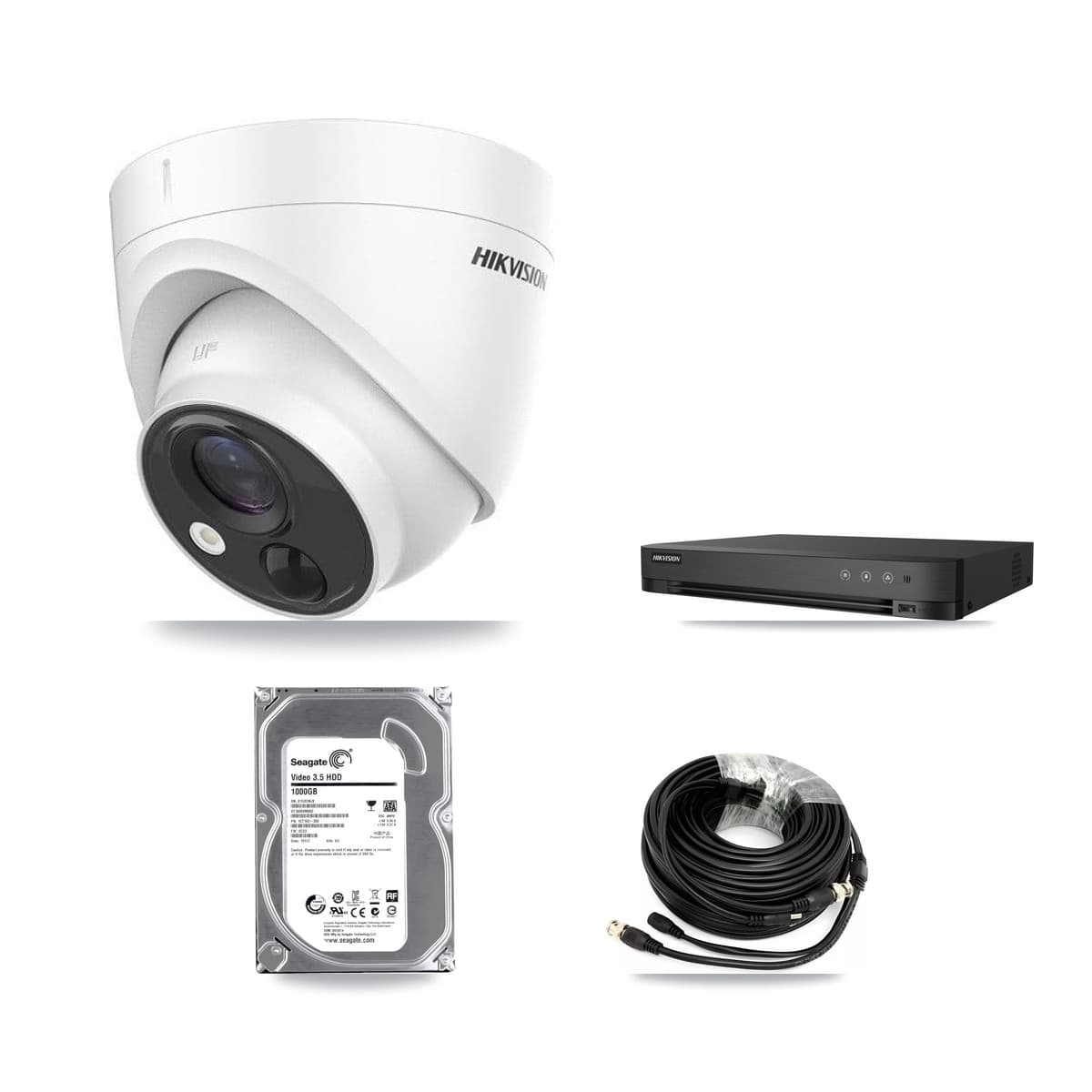 Hikvision 4-Channel 5MP CCTV Kit — 3 DS-2CE71H0T Turret Cameras + 1TB Recording (IDS-7204HQHI Recorder) - Image 1