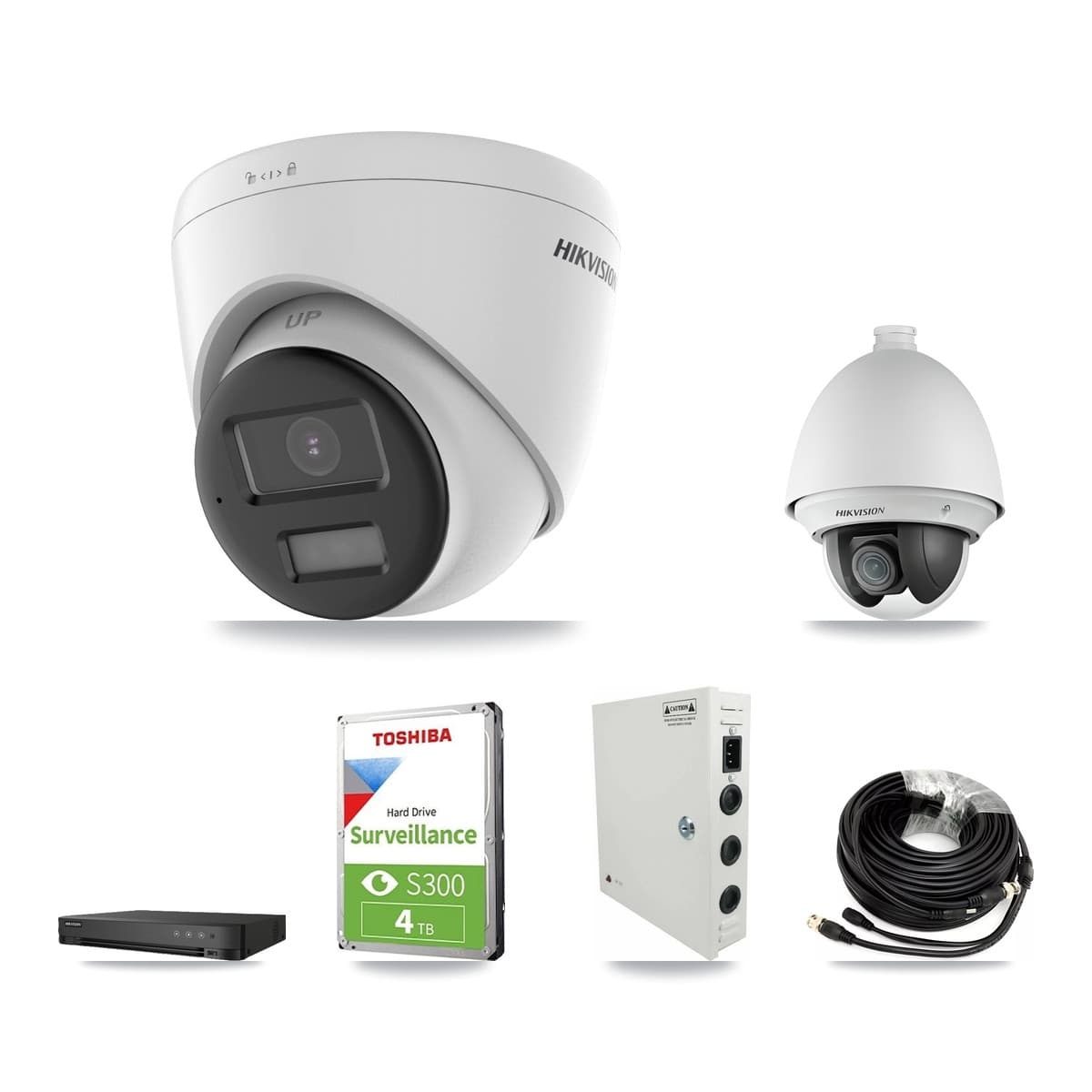 Hikvision 8-Channel 2MP – 5MP CCTV Kit — 1 DS-2AE4225T 2MP PTZ + 2 DS-2CE78K0T 5MP Turret Cameras + 4TB Recording (IDS-7208HQHI Recorder) - Image 1