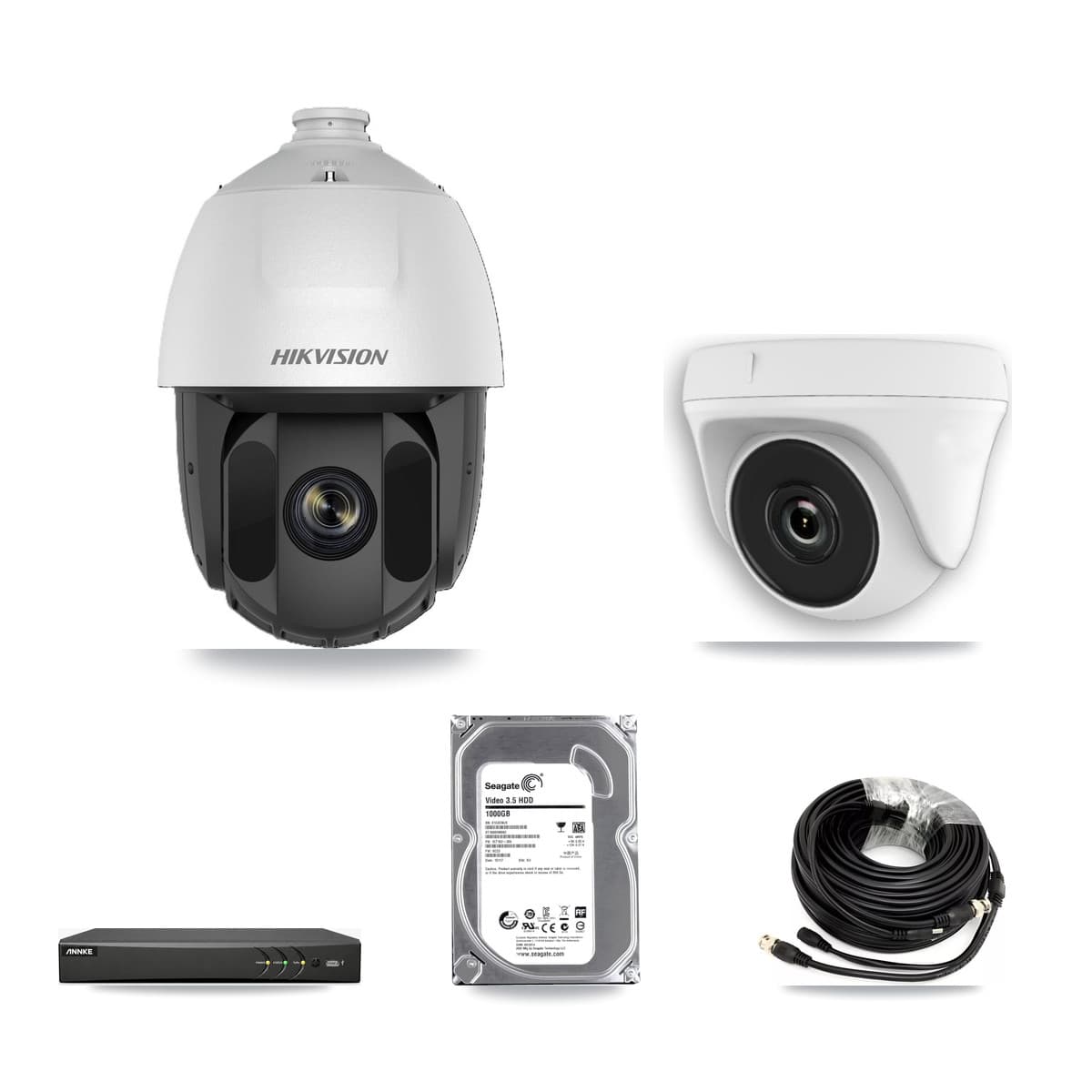 Hikvision & ANNKE 4-Channel 2MP CCTV Kit — 1 DS-2AE5225TI PTZ + 1 White HDT-2MP-N20W Dome Cameras + 1TB Recording - Image 1