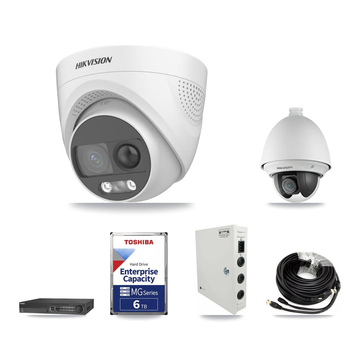 Hikvision 32-Channel 2MP – 5MP CCTV Kit — 1 DS-2AE4225T 2MP PTZ + 8 DS-2CE72KF3T 5MP Turret Cameras + 2× 6TB Recording - Image 1