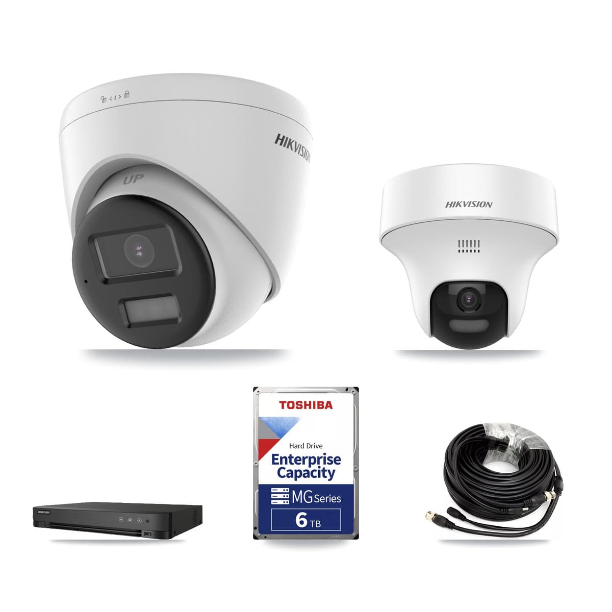 Hikvision 8-Channel 5MP CCTV Kit — 1 DS-2CE70K0T-PTLTS + 4 DS-2CE78K0T-LPTS Turret Cameras + 6TB Recording (IDS-7208HUHI-M1/E Recorder) - Image 1