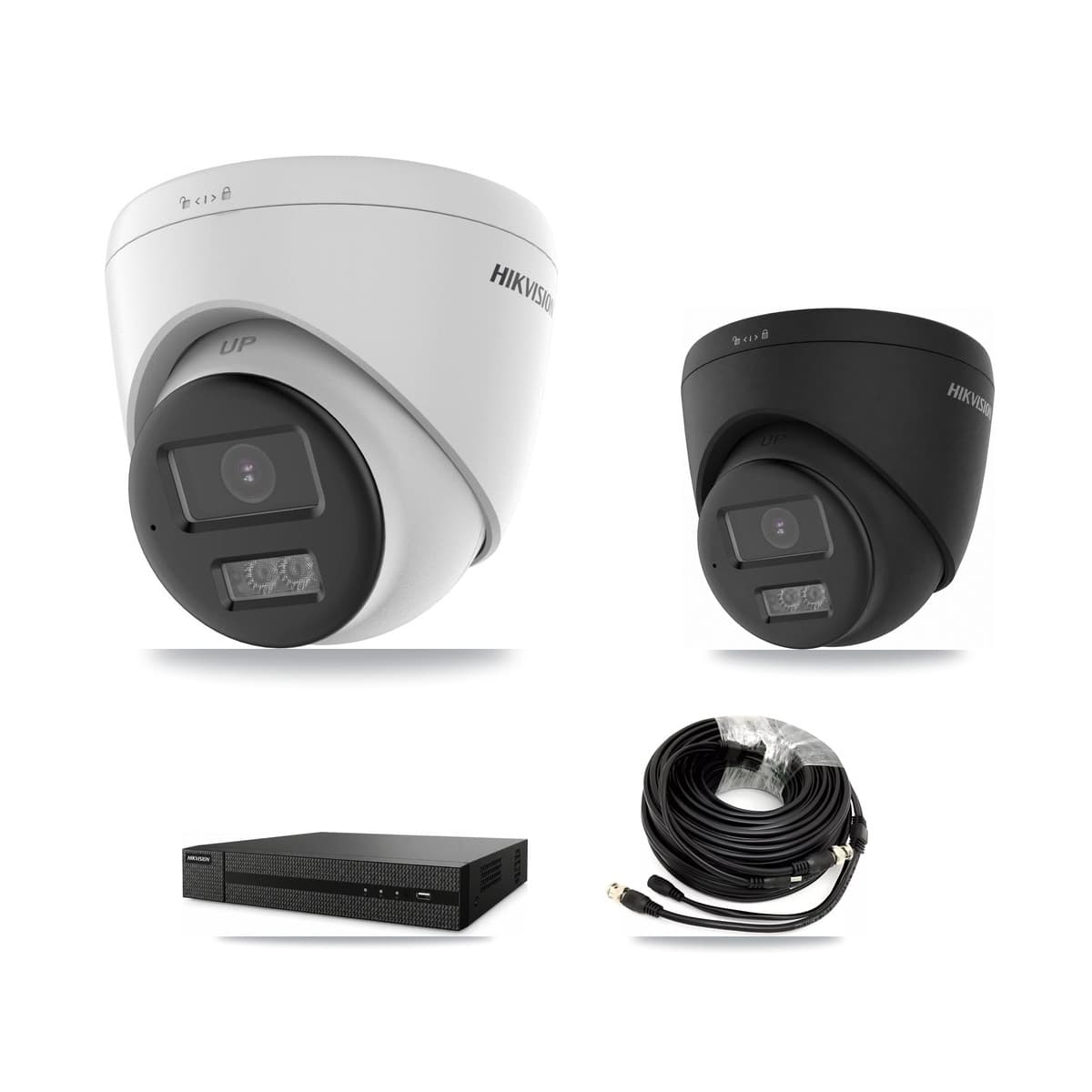 Hikvision 8-Channel 5MP – 4K CCTV Kit — 3 DS-2CE78K0T-LTS 5MP + 1 Black DS-2CE78U0T-LTS-BLACK 4K Turret Cameras + 2TB Recording (DVR-8CH-HYL8MP Recorder) - Image 1