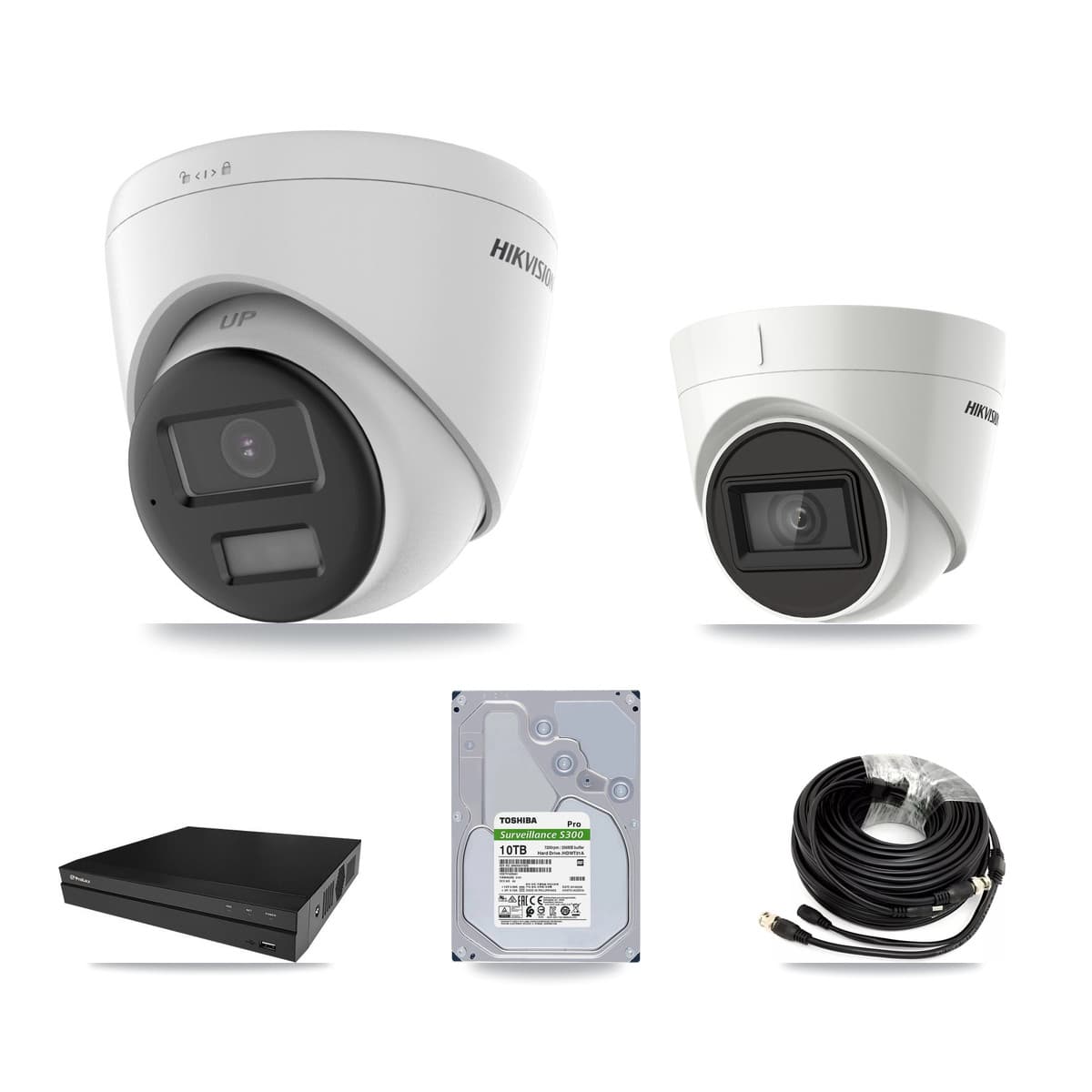 Hikvision & Prolux 8-Channel 4K CCTV Kit — 5 DS-2CE78U0T + 2 DS-2CE78U1T Turret Cameras + 2× 10TB Recording - Image 1