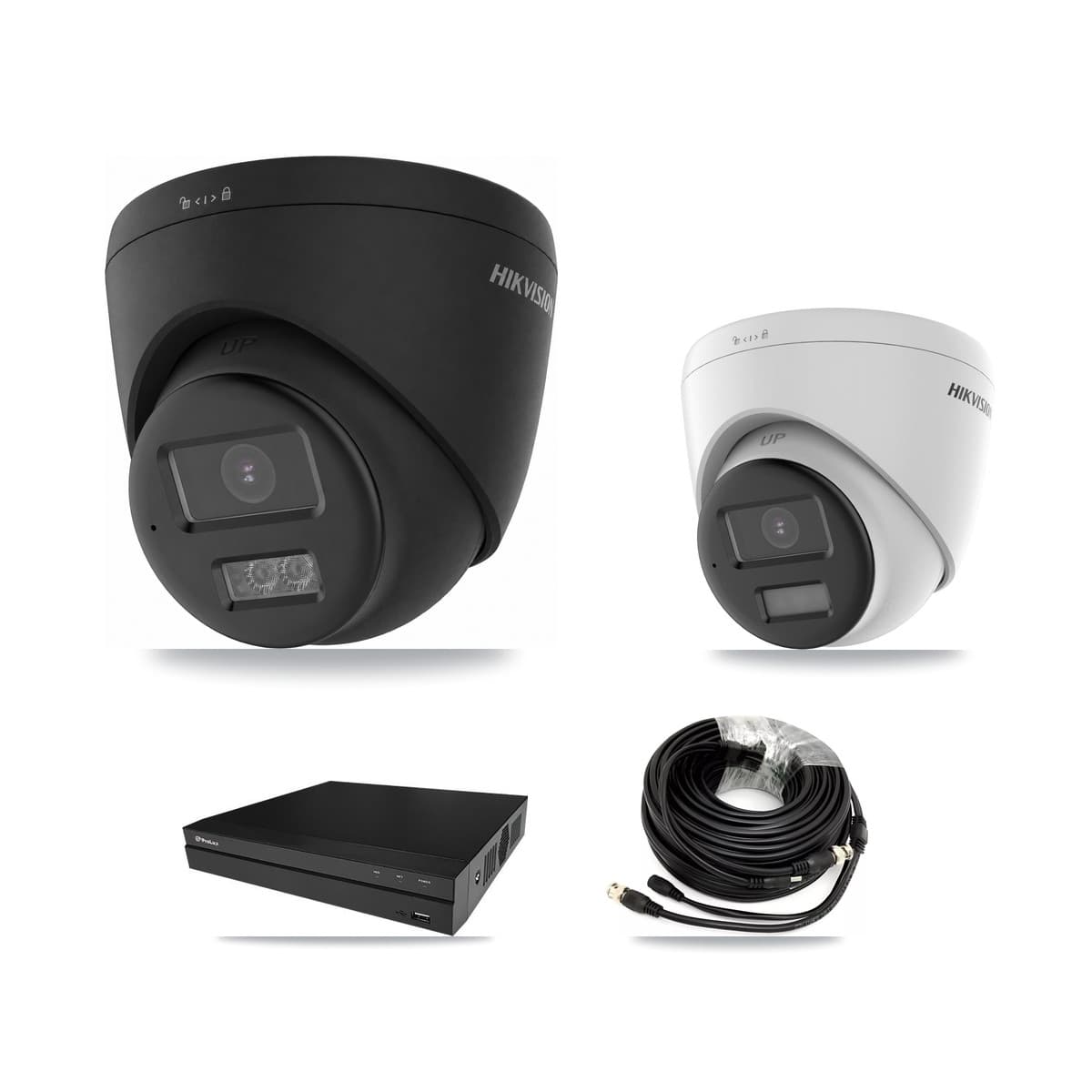 Hikvision & Prolux 8-Channel 5MP – 4K CCTV Kit — 1 DS-2CE78K0T-LPTS 5MP + 6 Black DS-2CE78U0T-LTS-BLACK 4K Turret Cameras + 2× 8TB Recording (PXD-5208AN-4KL-X-8P Recorder) - Image 1