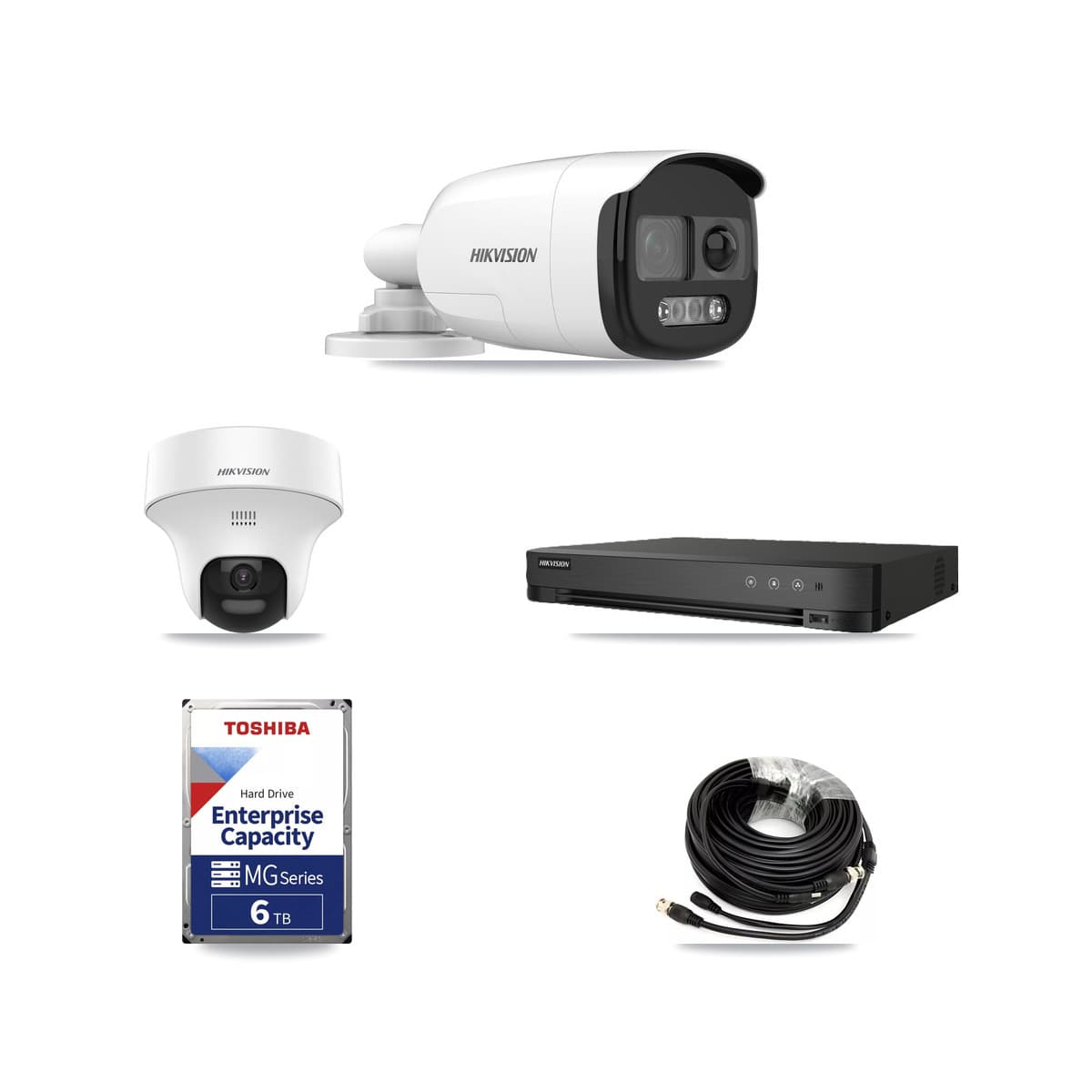 Hikvision 8-Channel 5MP CCTV Kit — 4 DS-2CE12KF3T-PIRXO Bullet + 1 DS-2CE70K0T-PTLTS Turret Cameras + 6TB Recording (IDS-7208HUHI-M1/E Recorder) - Image 1