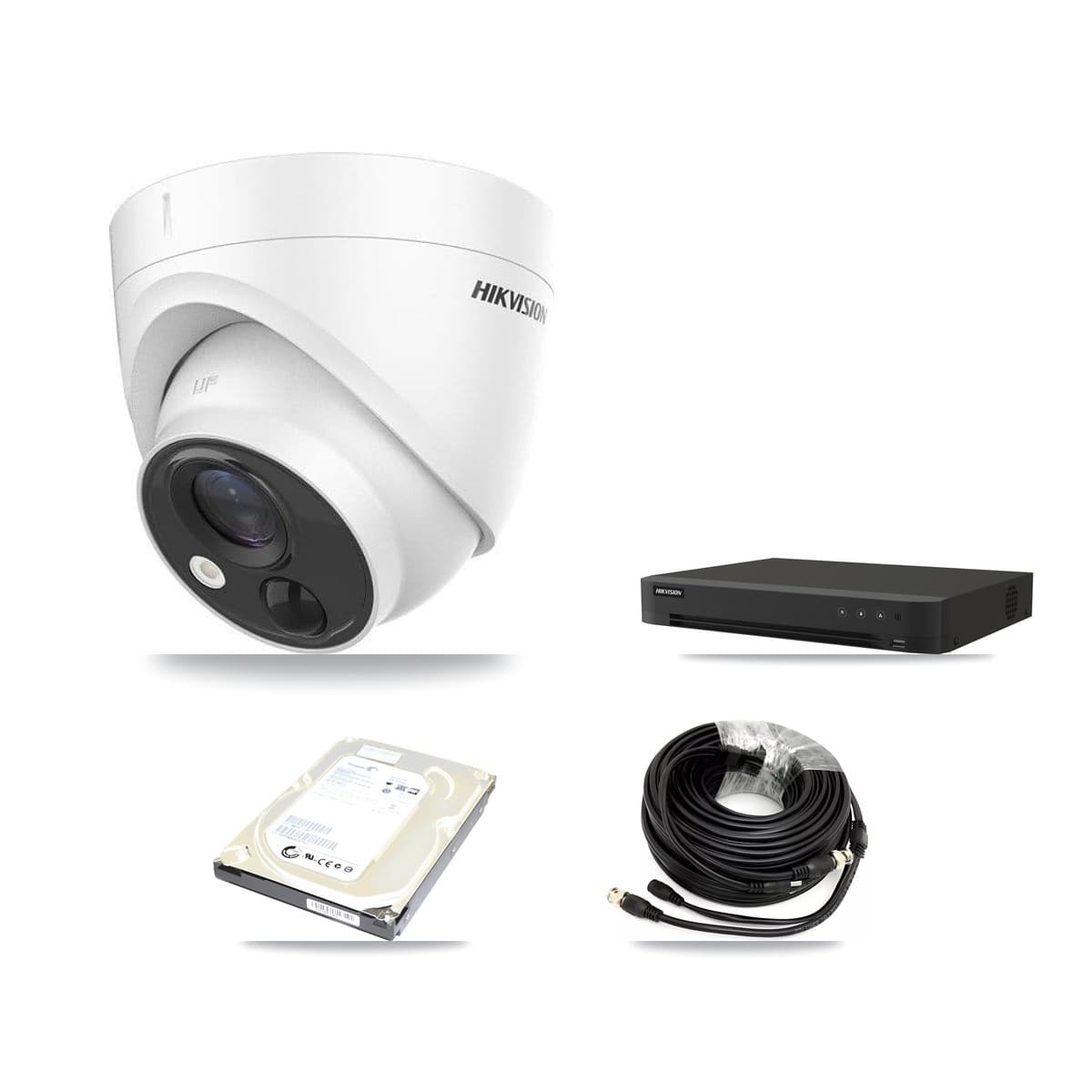 Hikvision 8-Channel 5MP CCTV Kit — 1 DS-2CE71H0T-PIRLO Turret Camera + 500GB Recording (IDS-7208HUHI-M1/XT Recorder) - Image 1