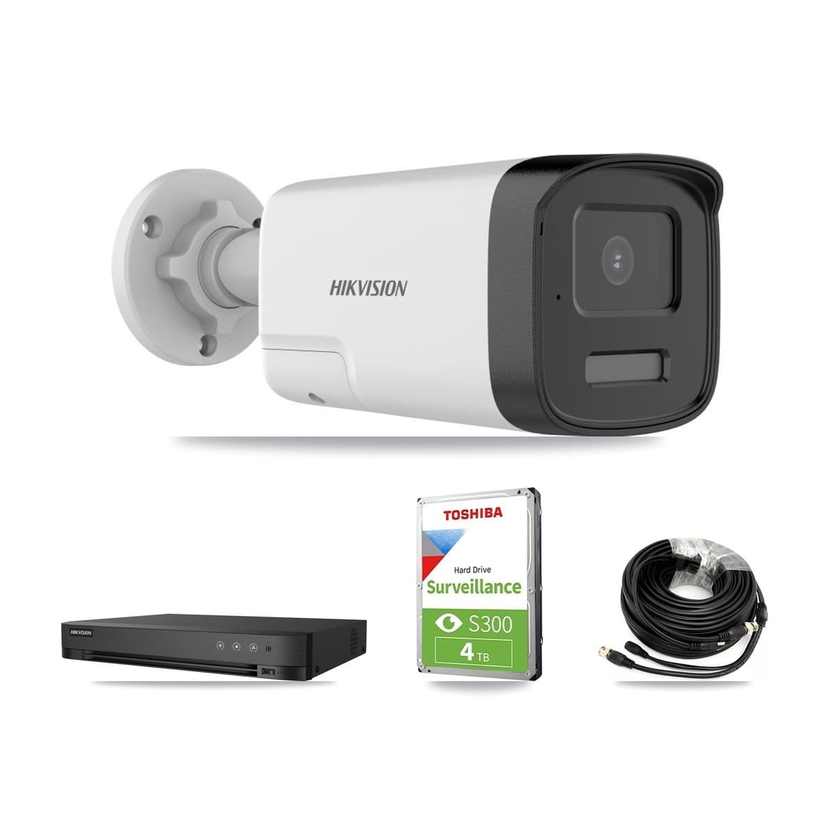 Hikvision 4-Channel 5MP CCTV Kit — 3 DS-2CE17K0T Bullet Cameras + 4TB Recording (IDS-7204HQHI Recorder) - Image 1