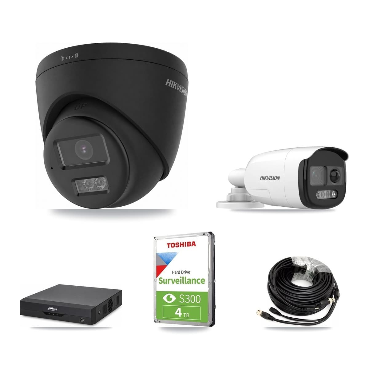 Hikvision & Dahua 4-Channel 5MP – 4K CCTV Kit — 1 5MP Bullet + 3 Black 4K Turret Cameras + 4TB Recording - Image 1