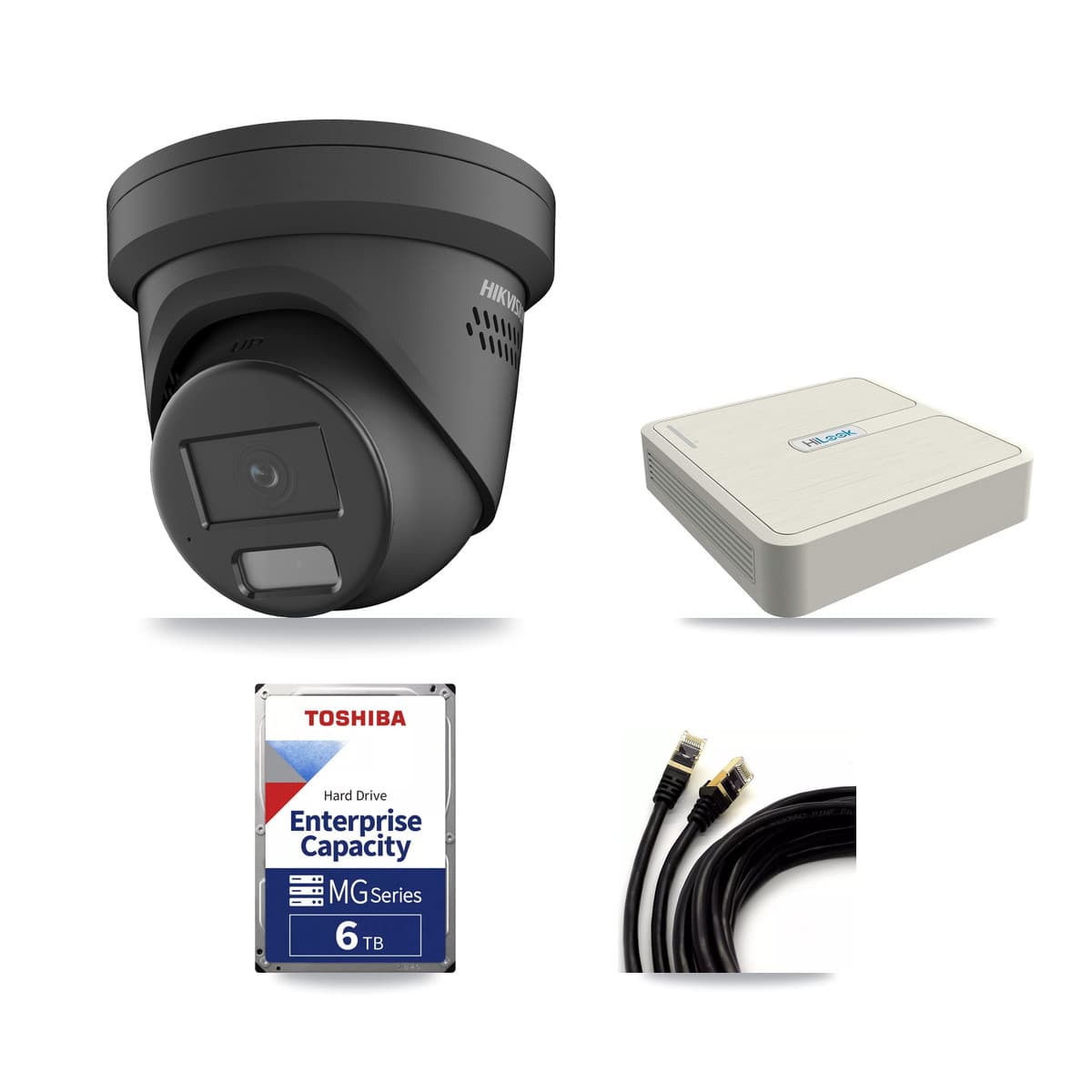 Hikvision & HiLook 8-Channel 4MP – 5MP CCTV Kit — 5 Black 4MP Turret + 1 5MP Dome Cameras + 6TB Recording - Image 1