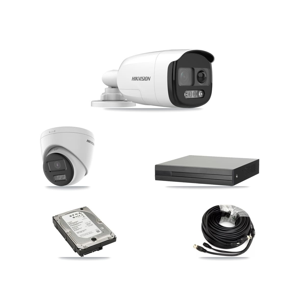 Hikvision 4-Channel 5MP CCTV Kit — 3 DS-2CE12KF3T-PIRXO Bullet + 1 DS-2CE78K0T-LTS Turret Cameras + 5TB Recording (XVR-3104HS-5MP-LITE Recorder) - Image 1