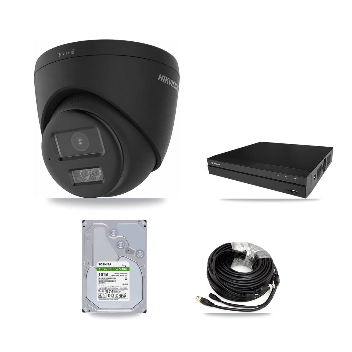 Hikvision & Prolux 8-Channel 4K CCTV Kit — 4 Black Turret Cameras + 10TB Recording (PXD-5208AN Recorder) - Image 1