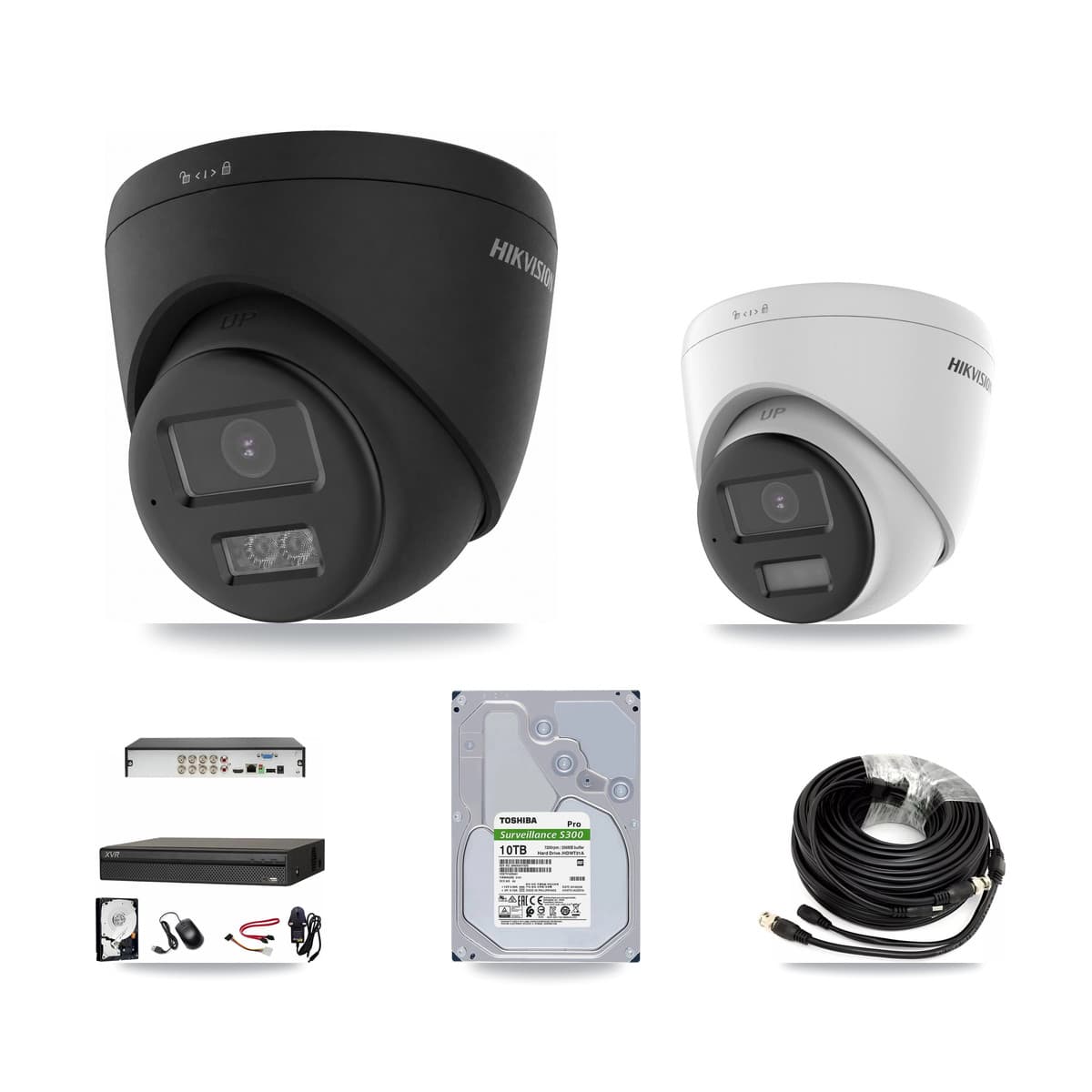 Hikvision & Dahua 8-Channel 5MP – 4K CCTV Kit — 1 DS-2CE78K0T-LPTS 5MP + 5 Black DS-2CE78U0T-LTS-BLACK 4K Turret Cameras + 10TB Recording (XVR-3108AD-4K Recorder) - Image 1