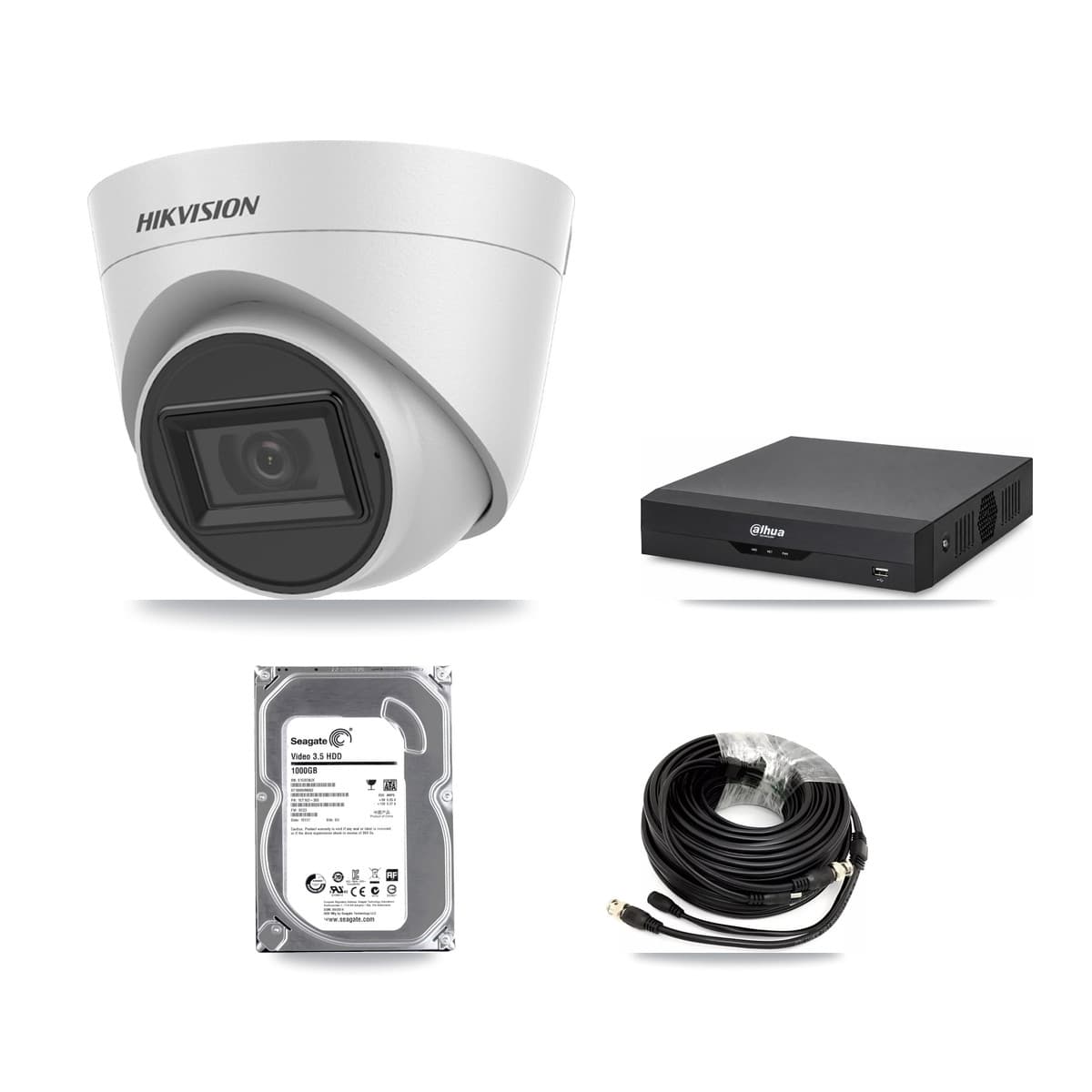 Hikvision & Dahua 4-Channel 5MP CCTV Kit — 2 White Turret Cameras + 1TB Recording - Image 1