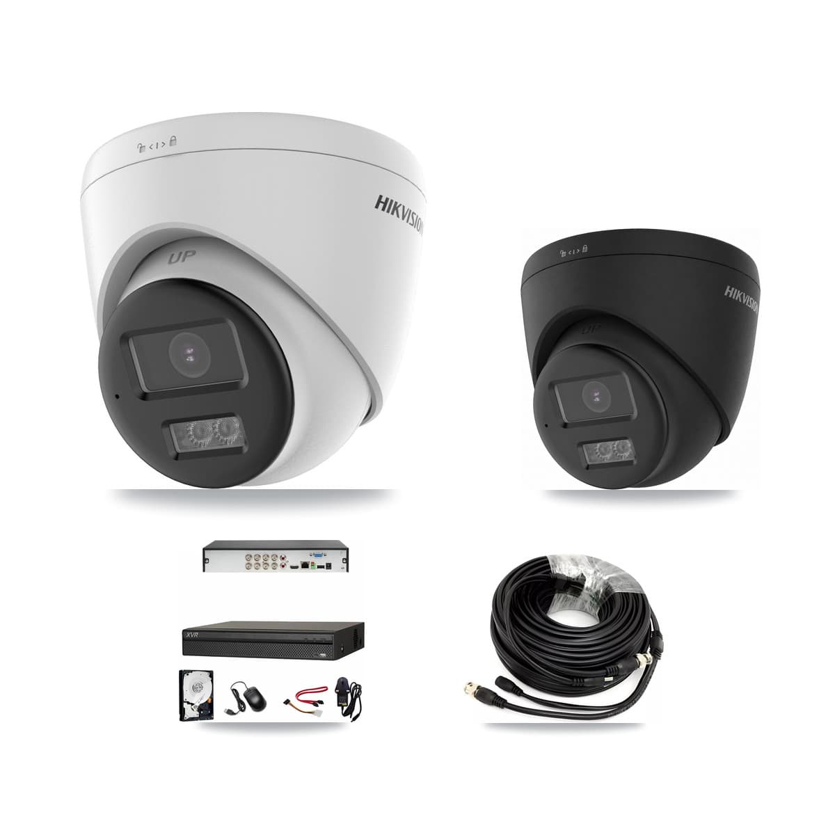 Hikvision & Dahua 8-Channel 5MP – 4K CCTV Kit — 3 DS-2CE78K0T-LTS 5MP + 1 Black DS-2CE78U0T-LTS-BLACK 4K Turret Cameras + 2TB Recording (XVR-3108AD-4K Recorder) - Image 1