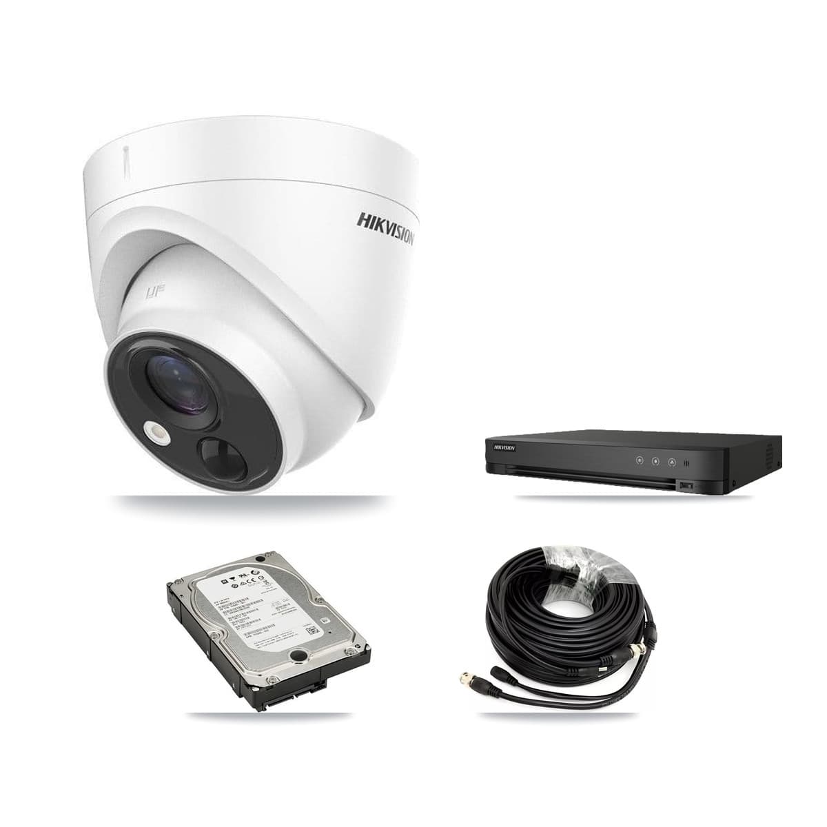 Hikvision 8-Channel 5MP CCTV Kit — 4 DS-2CE71H0T Turret Cameras + 5TB Recording (IDS-7208HQHI Recorder) - Image 1