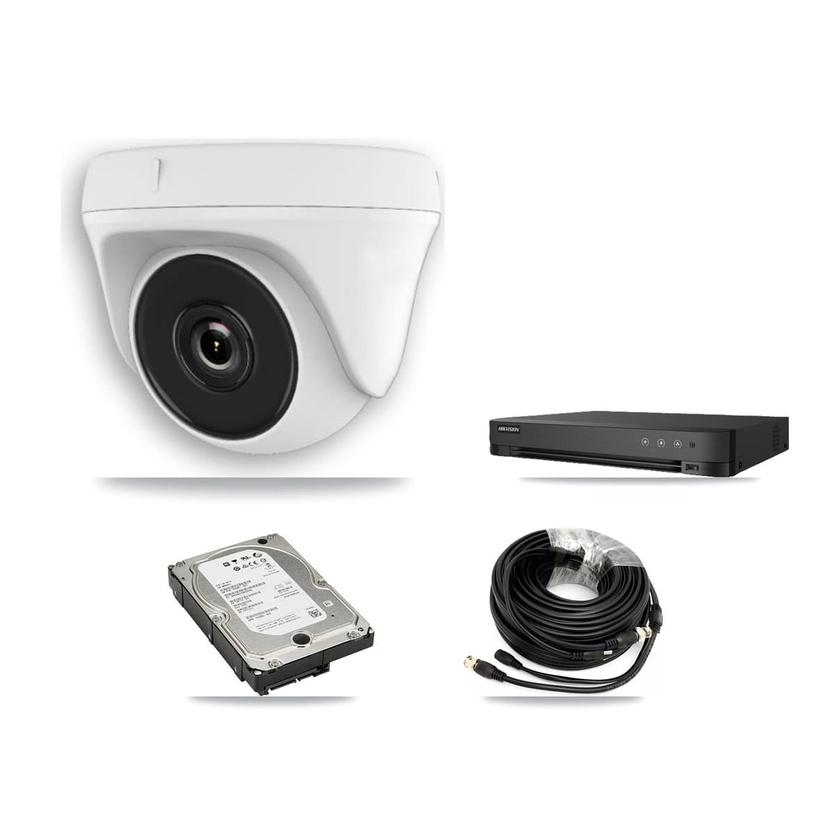 Hikvision 8-Channel 2MP CCTV Kit — 8 White HDT-2MP-N20W-2.8MM Dome Cameras + 5TB Recording (IDS-7208HUHI-M1/E Recorder) - Image 1