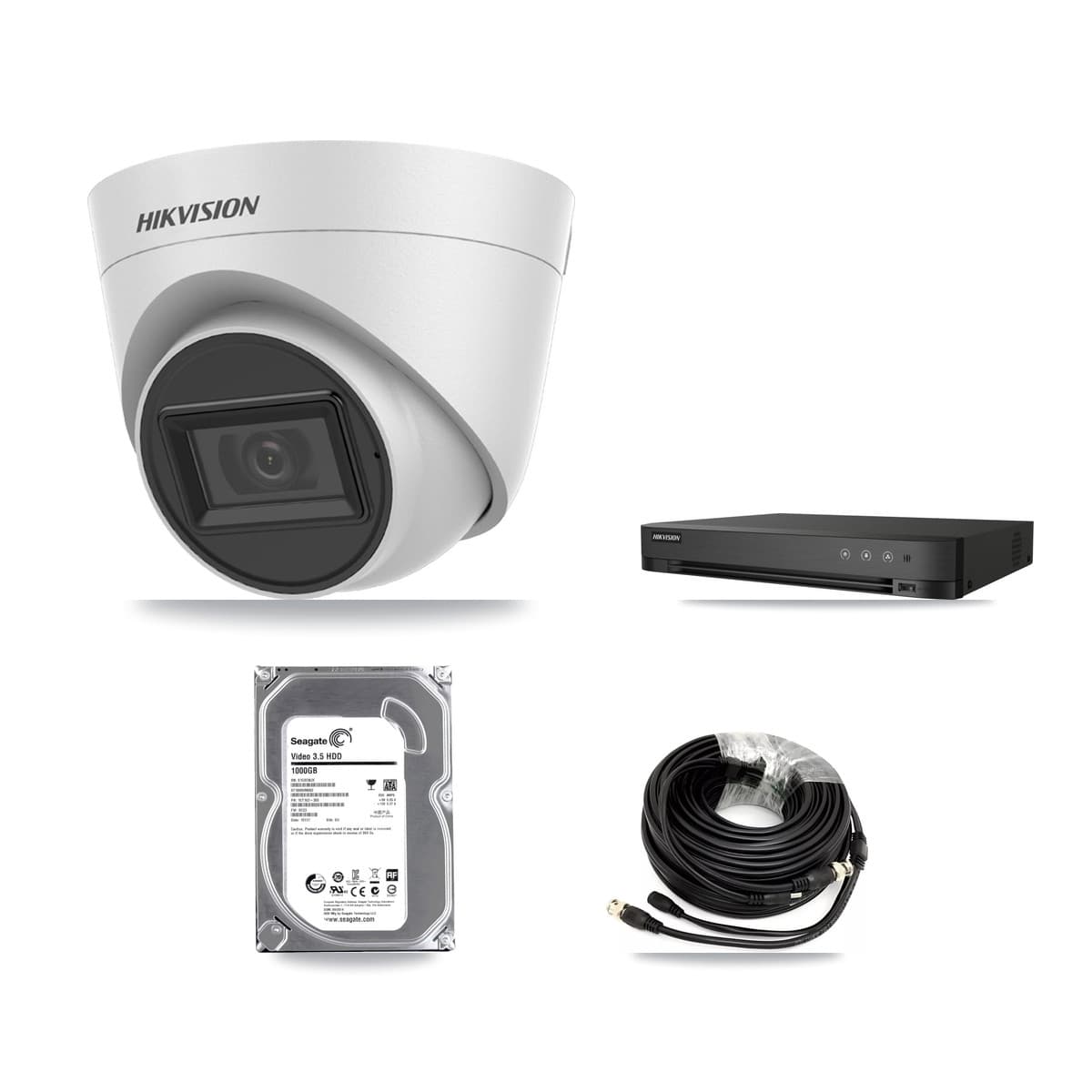 Hikvision 4-Channel 5MP CCTV Kit — 2 White Turret Cameras + 1TB Recording (IDS-7204HUHI Recorder) - Image 1