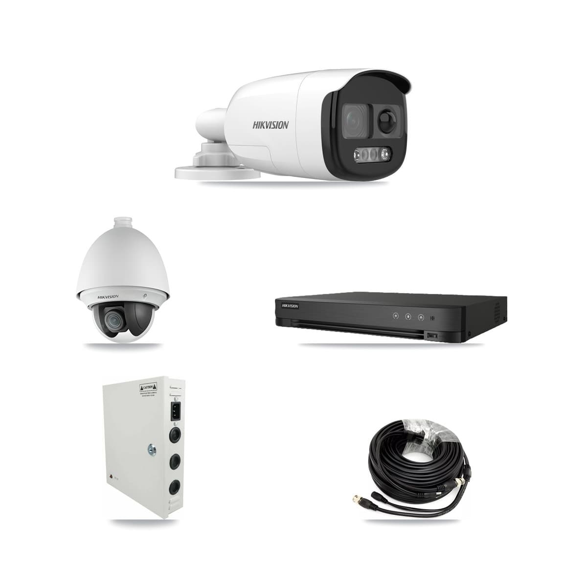 Hikvision 8-Channel 2MP – 5MP CCTV Kit — 1 DS-2AE4225T 2MP PTZ + 5 DS-2CE12KF3T 5MP Bullet Cameras + 8TB Recording (IDS-7208HQHI Recorder) - Image 1