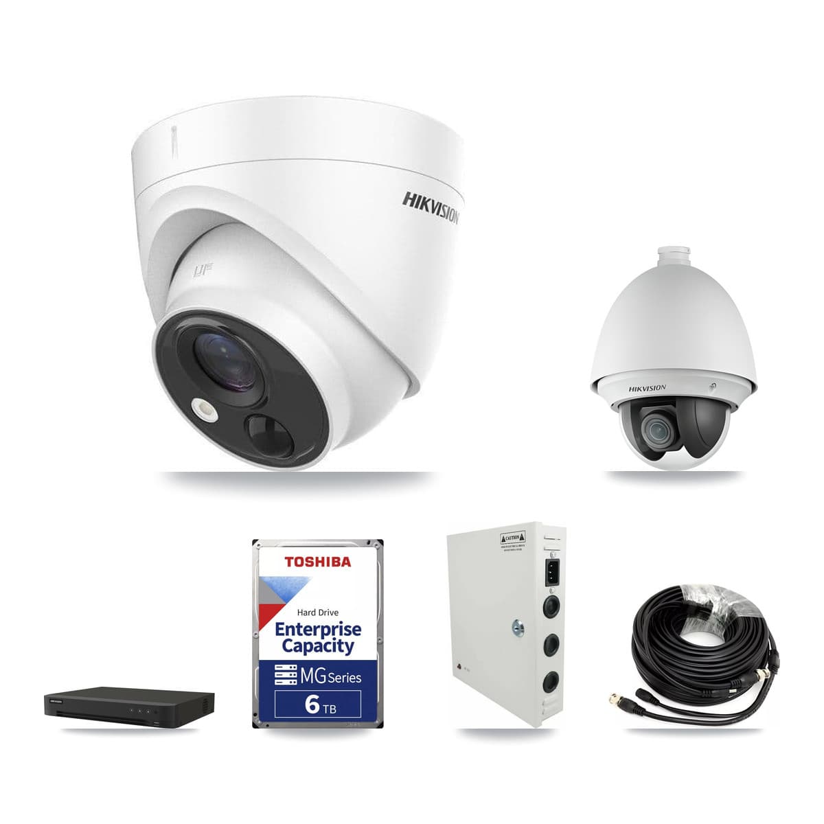Hikvision 16-Channel 2MP – 5MP CCTV Kit — 1 DS-2AE4225T 2MP PTZ + 4 DS-2CE71H0T 5MP Turret Cameras + 6TB Recording (IDS-7216HQHI Recorder) - Image 1