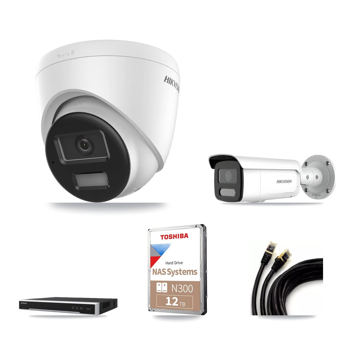Hikvision 16-Channel 4MP – 4K CCTV Kit — 8 DS-2CD1383G2-LIU 4K Turret + 3 DS-2CD2T47G2H-LISU/SL 4MP Bullet Cameras + 2× 12TB Recording (DS-7616NI-M2/16P Recorder) - Image 1