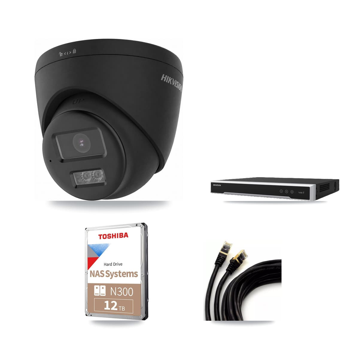 Hikvision 8-Channel 4K CCTV Kit — 4 Black DS-2CD1383G2 Turret Cameras + 12TB Recording - Image 1