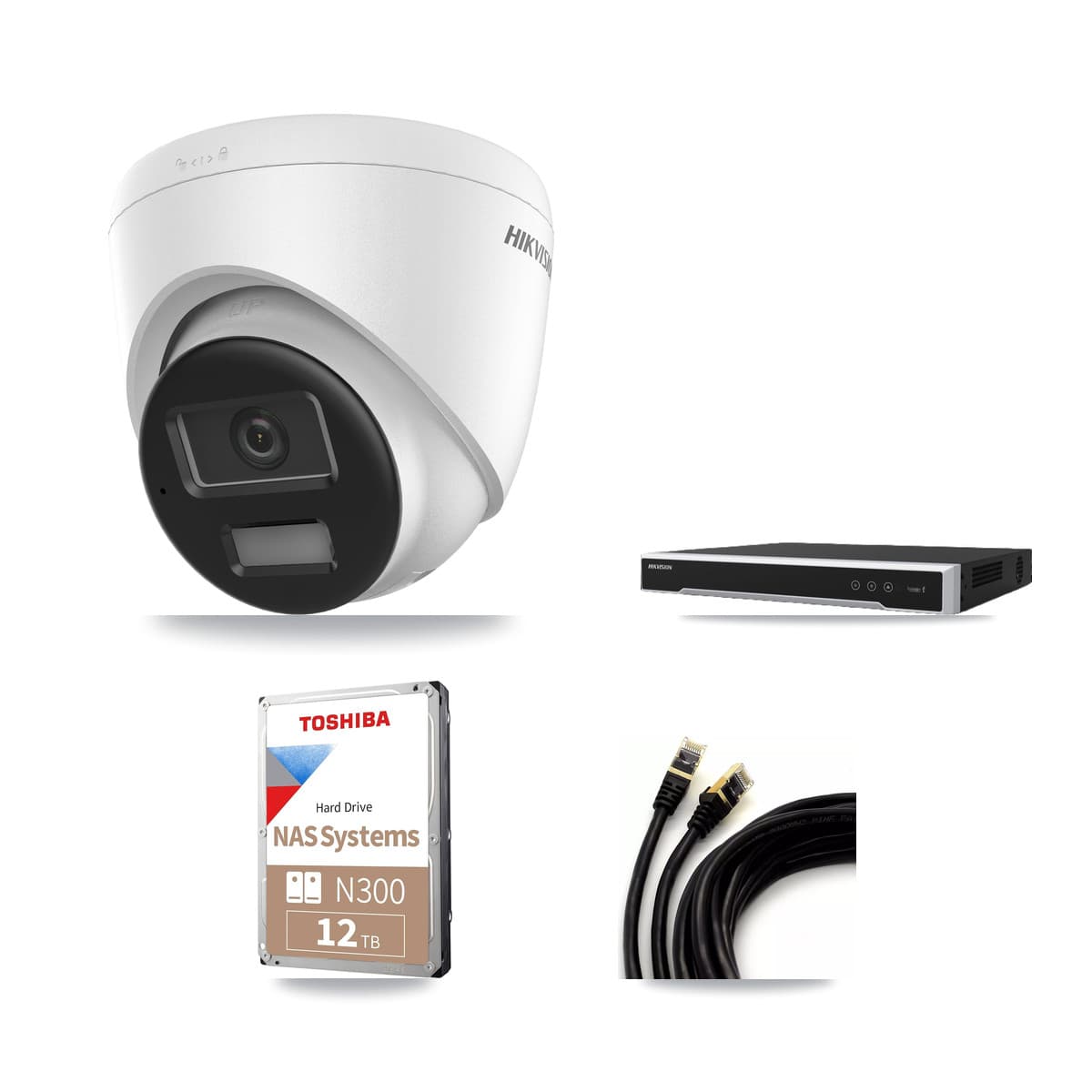 Hikvision 16-Channel 4K CCTV Kit — 8 DS-2CD1383G2-LIU Turret Cameras + 2× 12TB Recording (DS-7616NI-M2/16P Recorder) - Image 1