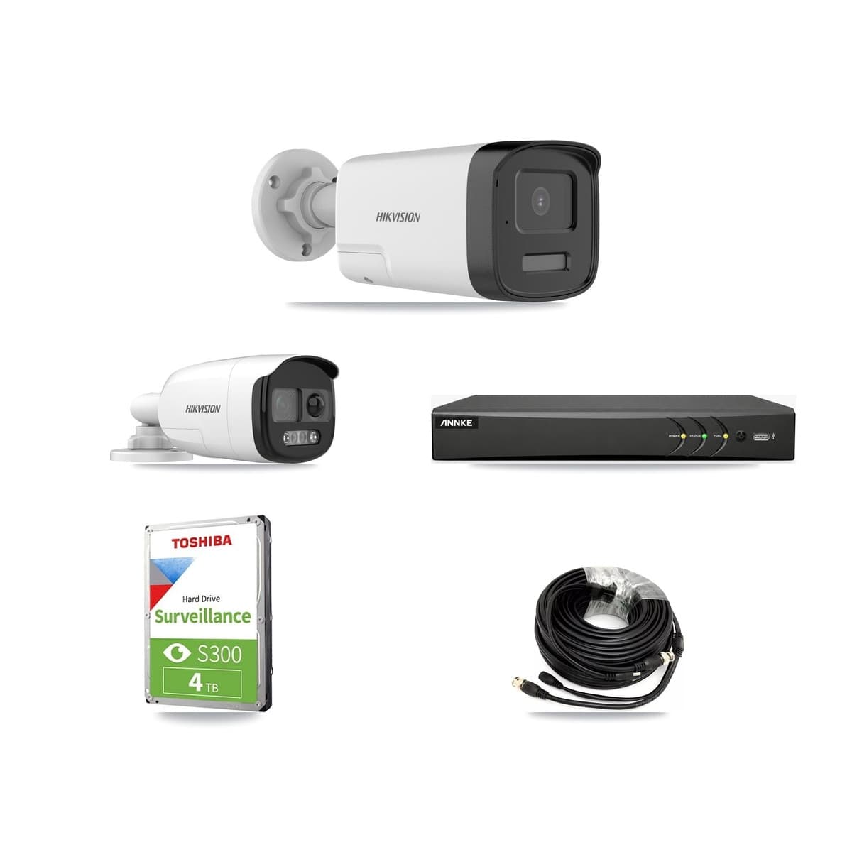 Hikvision & ANNKE 4-Channel 5MP CCTV Kit — 1 DS-2CE12KF3T + 2 DS-2CE17K0T Bullet Cameras + 4TB Recording - Image 1