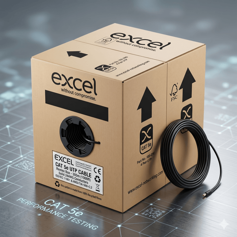 Box Of 305m Excel External Copper Cat5e Network Cable U/UTP Outdoor Euroclass Fca 305m Black