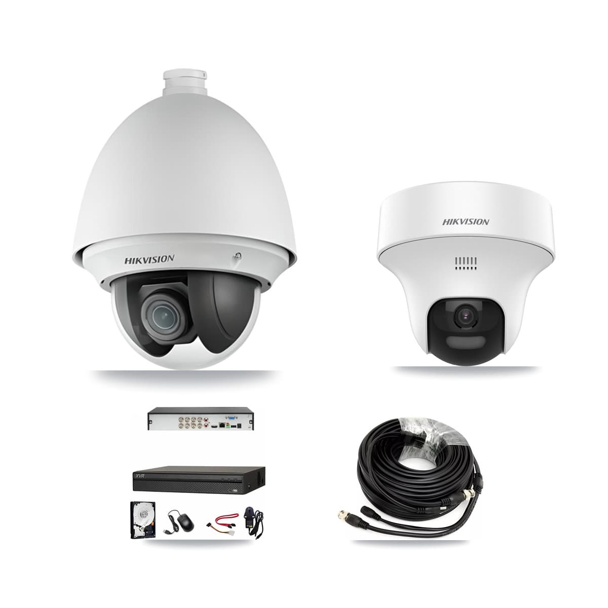 Hikvision & Dahua 8-Channel 2MP – 5MP CCTV Kit — 1 DS-2AE4225T 2MP PTZ + 1 DS-2CE70K0T 5MP Turret Cameras + 2TB Recording (XVR-3108AD Recorder) - Image 1