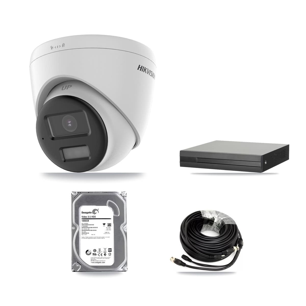 Hikvision 4-Channel 5MP CCTV Kit — 2 DS-2CE78K0T-LPTS Turret Cameras + 1TB Recording (XVR-3104HS-5MP-LITE Recorder) - Image 1