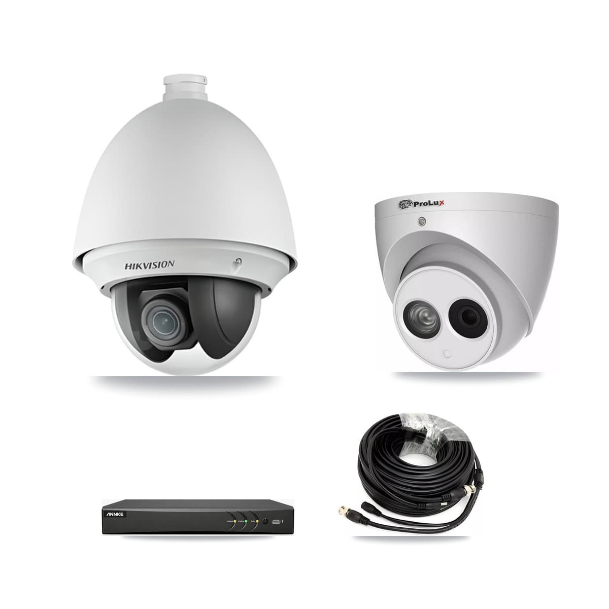 4-Channel 2MP – 4MP CCTV Kit — 1 DS-2AE4225T 2MP PTZ + 1 PXC-612C4W-A 4MP Turret Cameras + 1TB Recording (AN-DV4-8MP Recorder) - Image 1