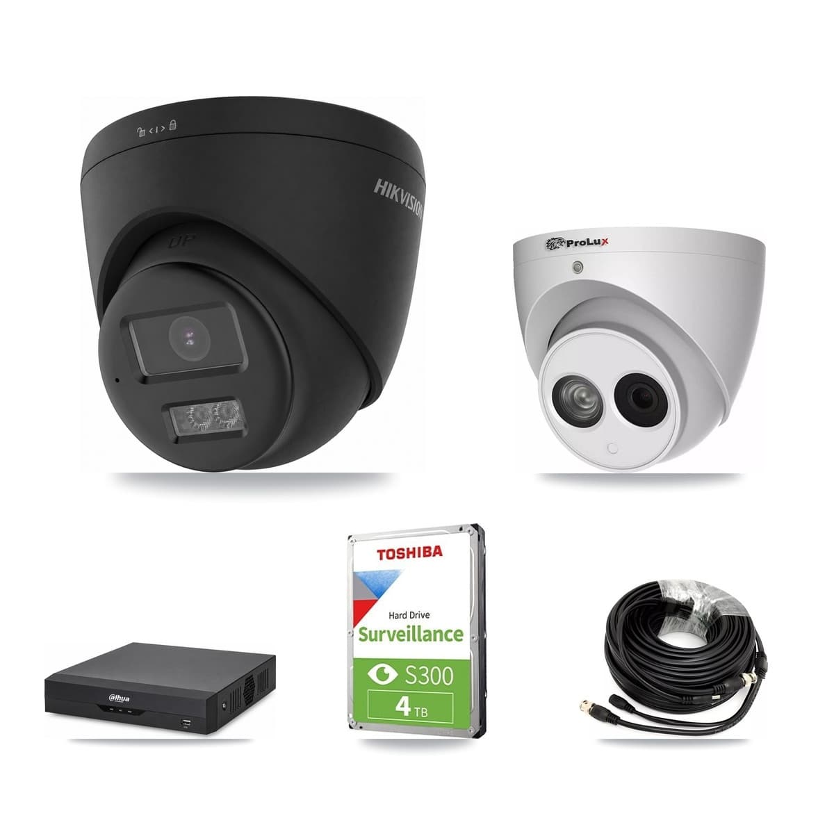 4-Channel 4MP – 4K CCTV Kit — 1 Black 4K + 1 4MP Turret Cameras + 4TB Recording (DH-XVR5104HS Recorder) - Image 1