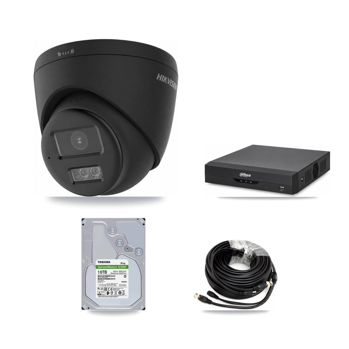 Hikvision & Dahua 4-Channel 4K CCTV Kit — 4 Black Turret Cameras + 10TB Recording - Image 1