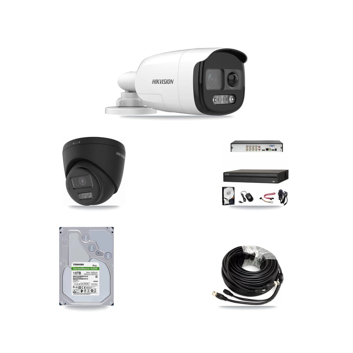 Hikvision & Dahua 8-Channel 5MP – 4K CCTV Kit — 6 5MP Bullet + 1 Black 4K Turret Cameras + 10TB Recording (XVR-3108AD Recorder) - Image 1